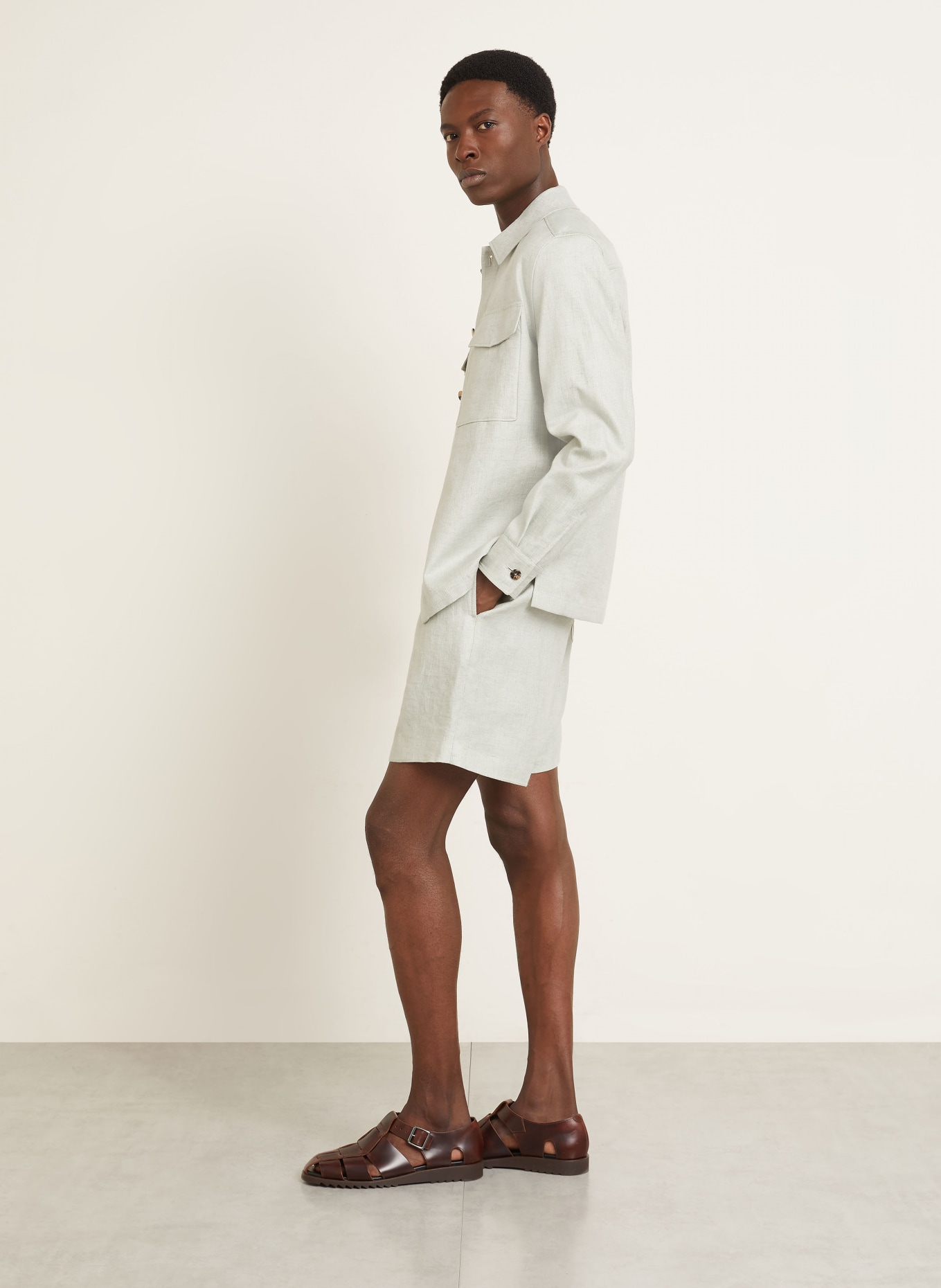 AGNONA linen shorts: LIGHT GREEN