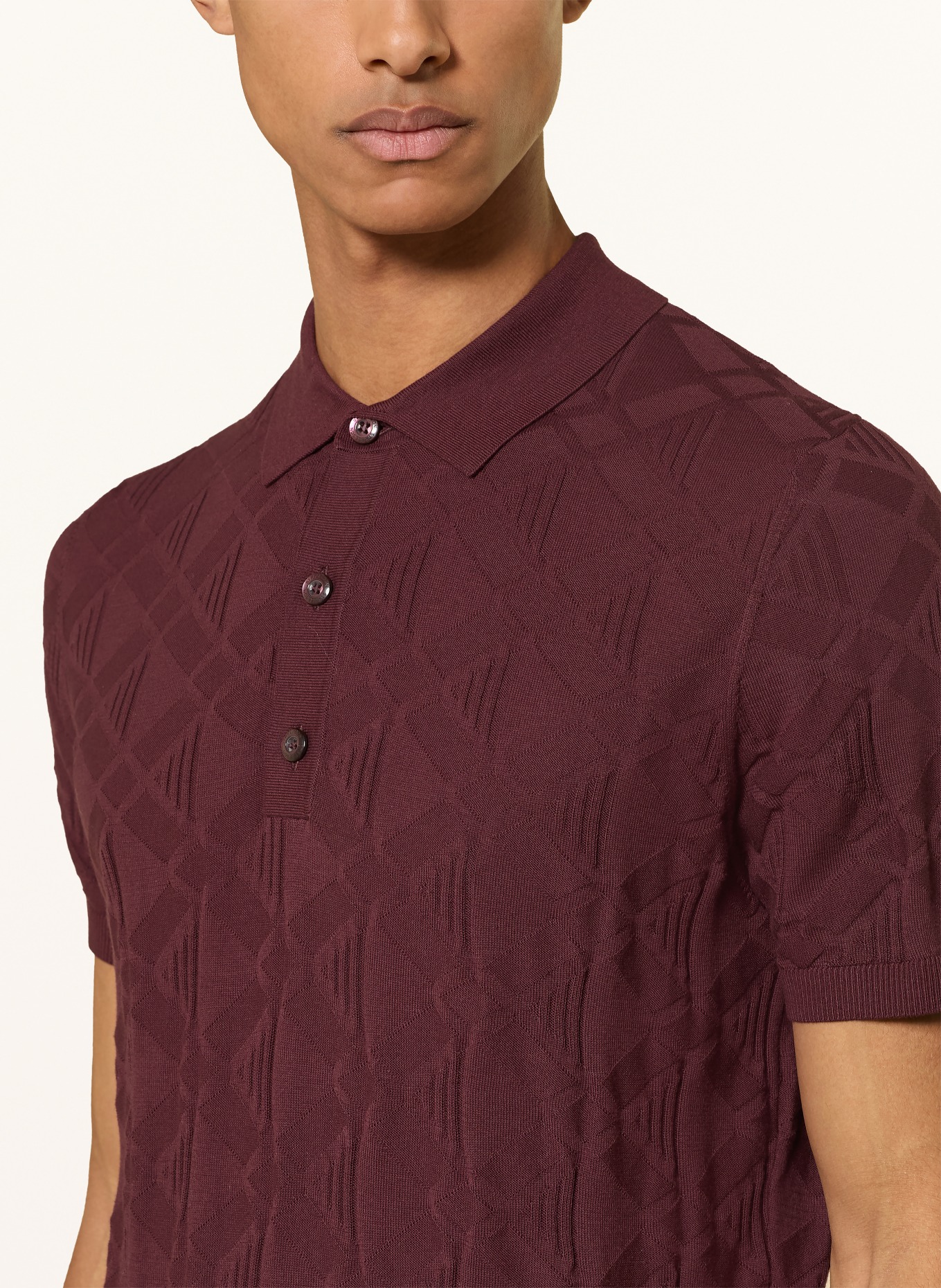 STRELLSON Gebreid poloshirt VINCENT: DONKERROOD