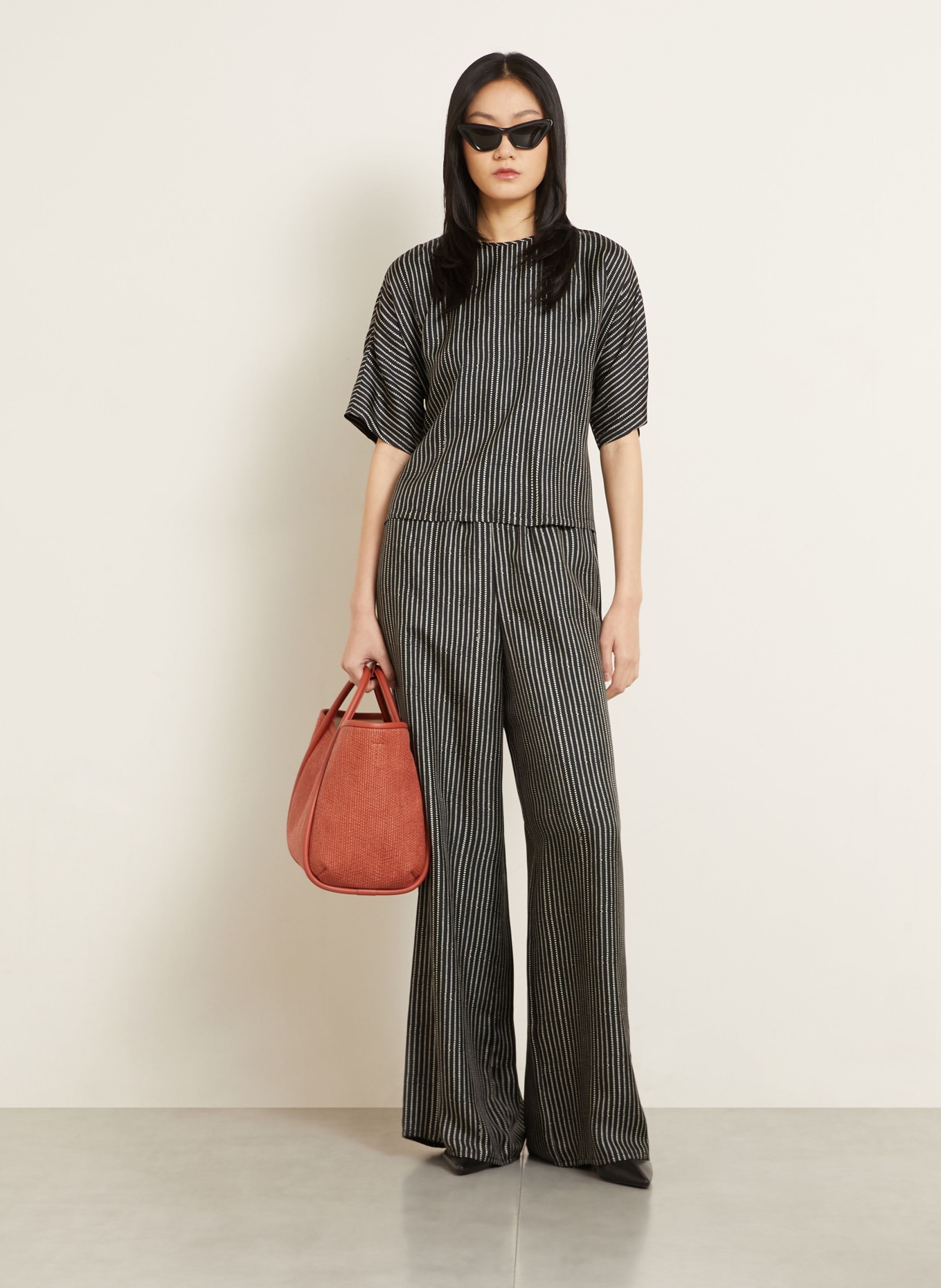 Max Mara Blusenshirt NORDICA aus Seide mit 3/4-Arm: SCHWARZ / WEISS