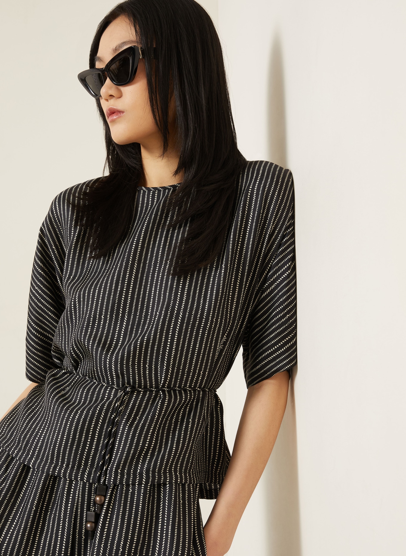 Max Mara Blusenshirt NORDICA aus Seide mit 3/4-Arm: SCHWARZ / WEISS