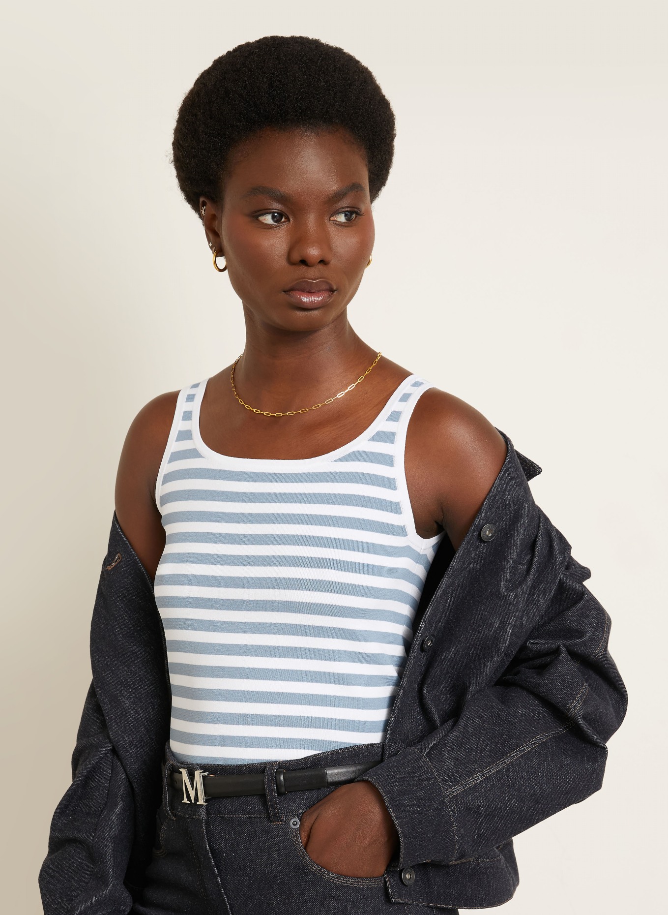 Max Mara Gebreide top CIPPO: WIT / BLAUWGRIJS