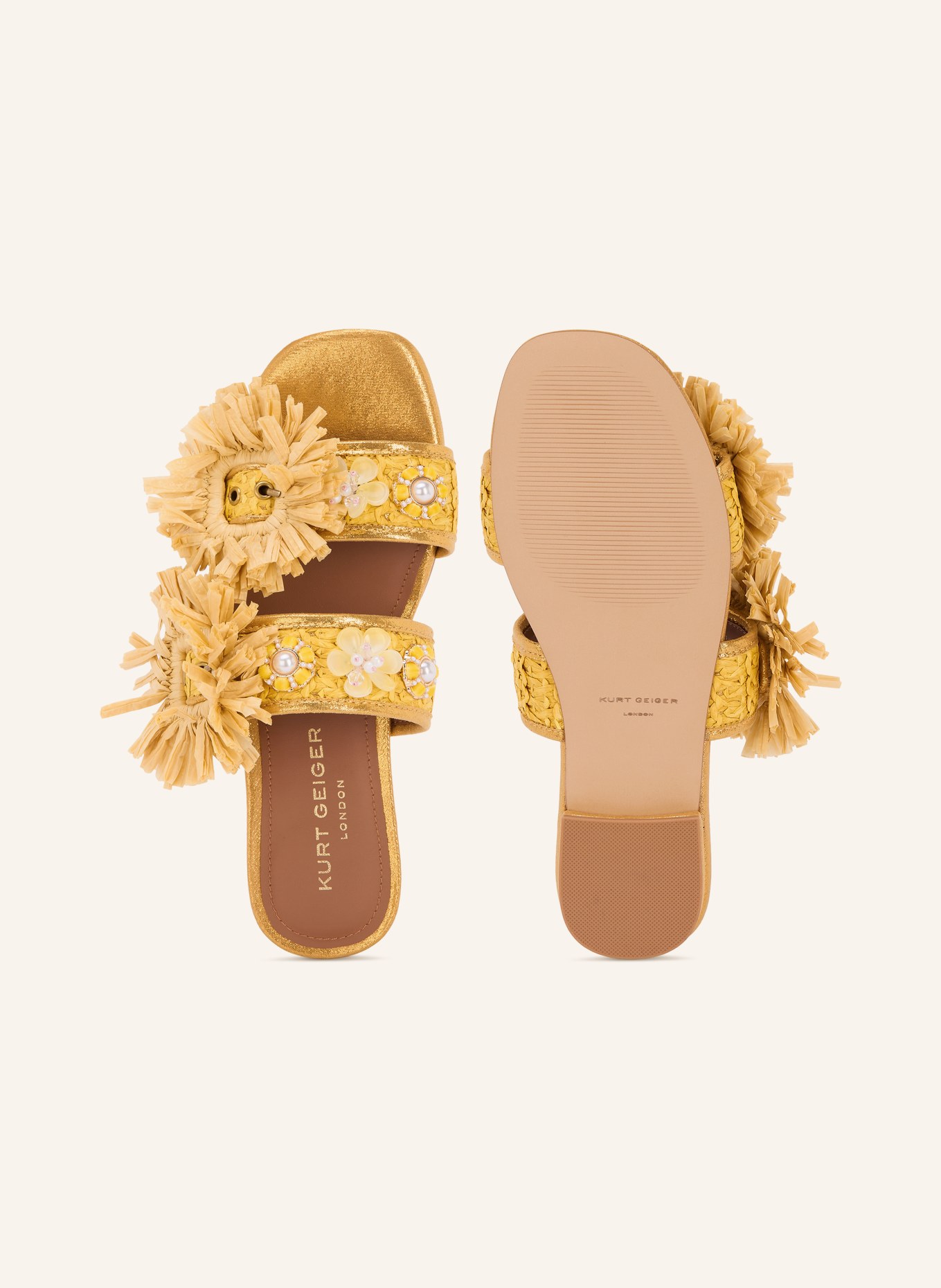KURT GEIGER Mules mit Schmuckperlen: GOLD / BEIGE / GELB