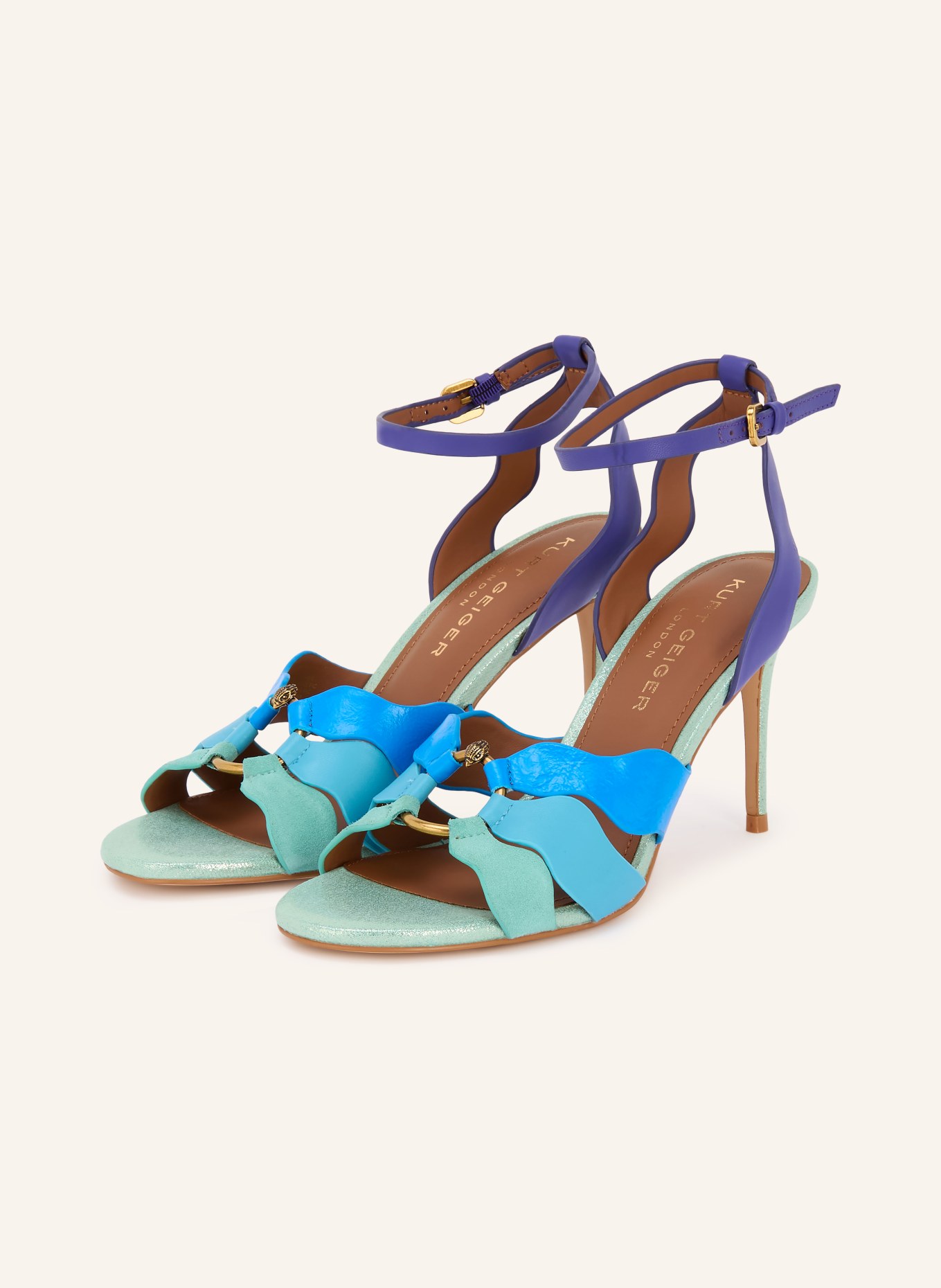 KURT GEIGER SUN WAVE Ankle Sandals: BLUE / DARK PURPLE / TURQUOISE