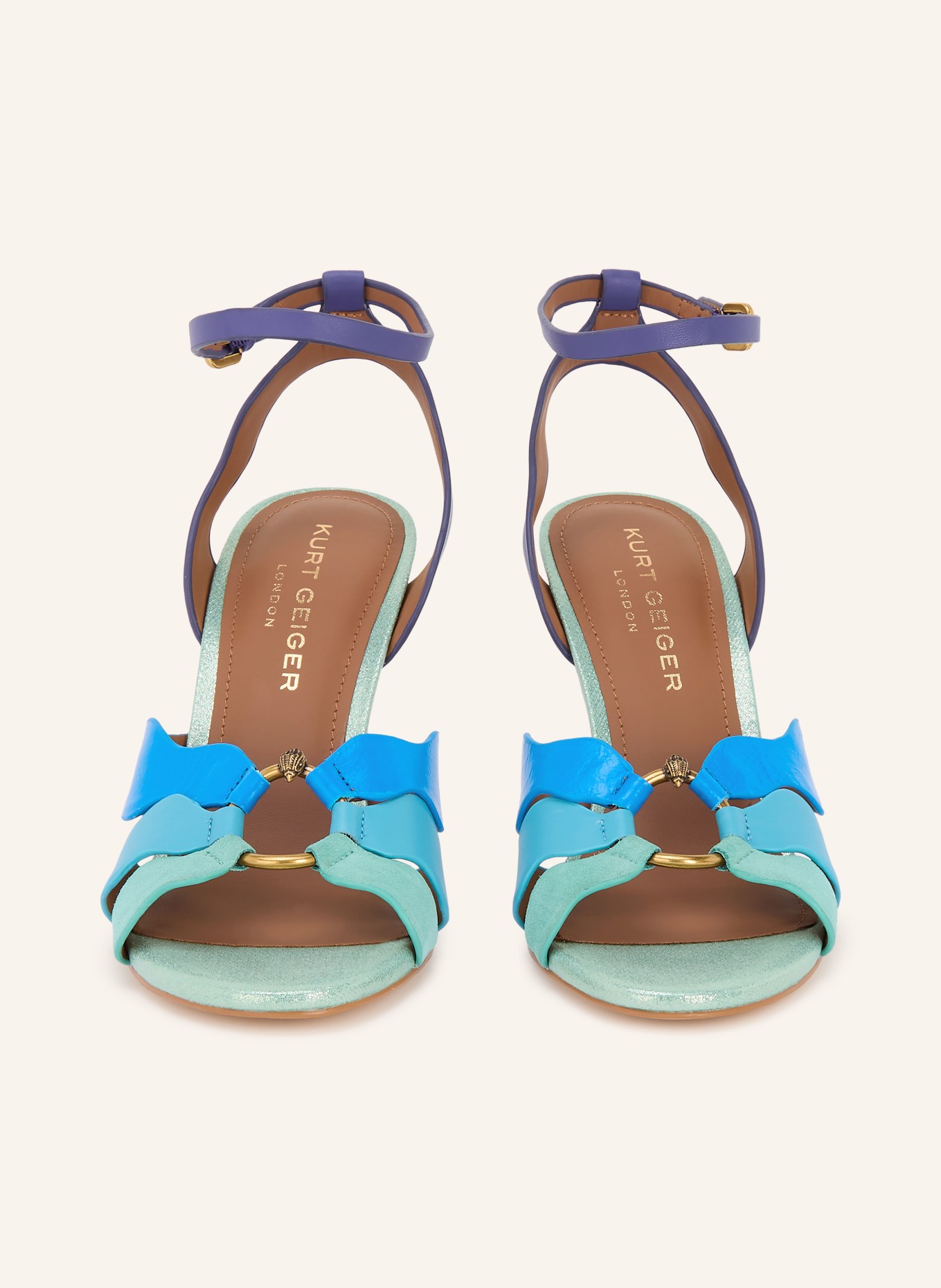 KURT GEIGER SUN WAVE Ankle Sandals: BLUE / DARK PURPLE / TURQUOISE