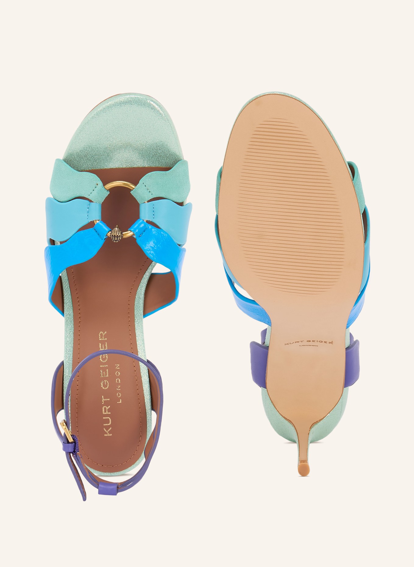KURT GEIGER SUN WAVE Ankle Sandals: BLUE / DARK PURPLE / TURQUOISE