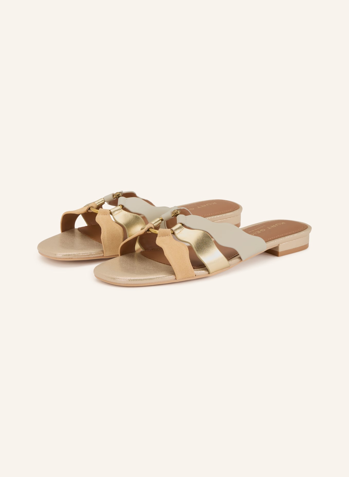 KURT GEIGER SUN WAVE mules: GOLD / BEIGE