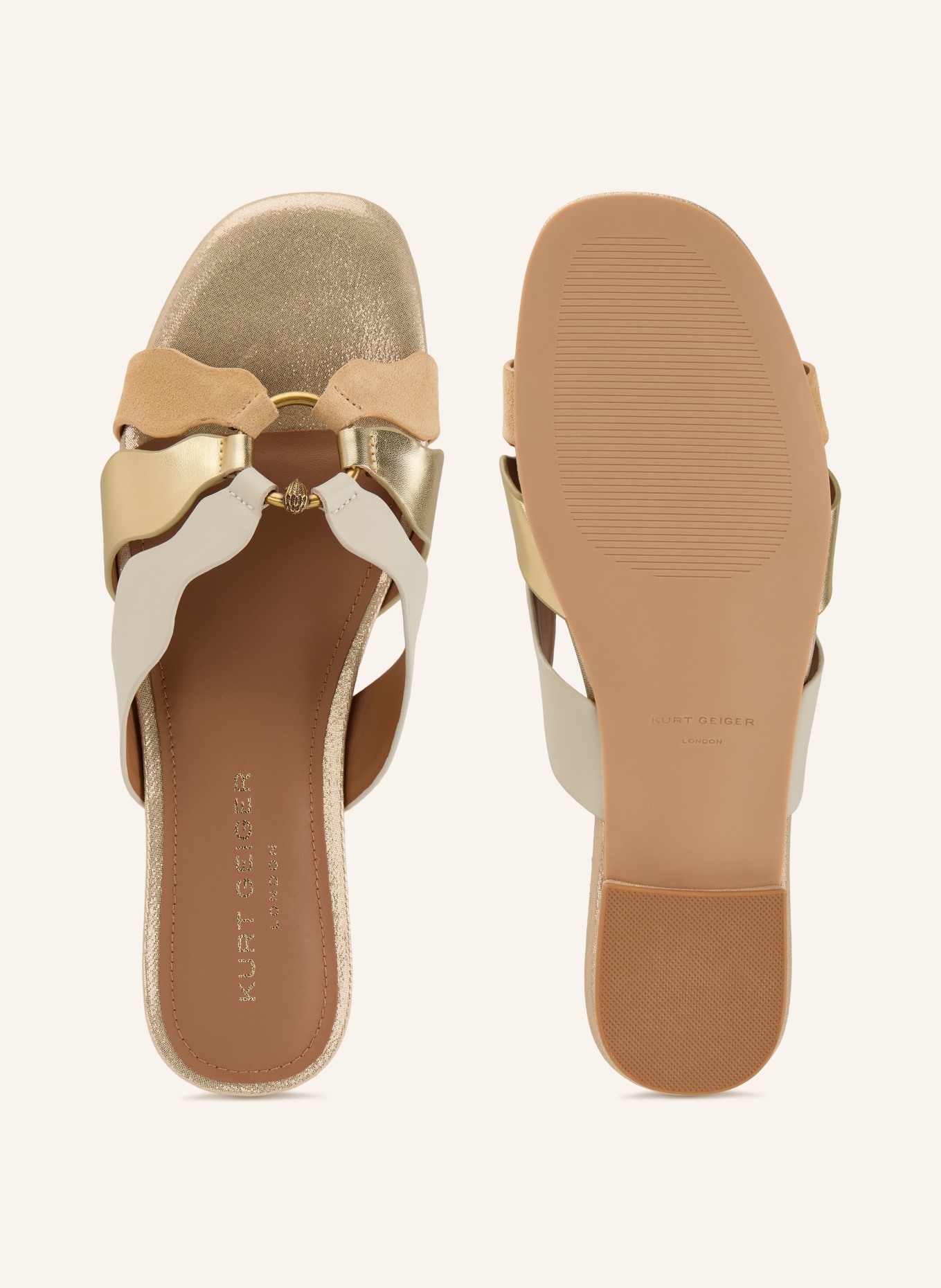 KURT GEIGER SUN WAVE mules: GOLD / BEIGE