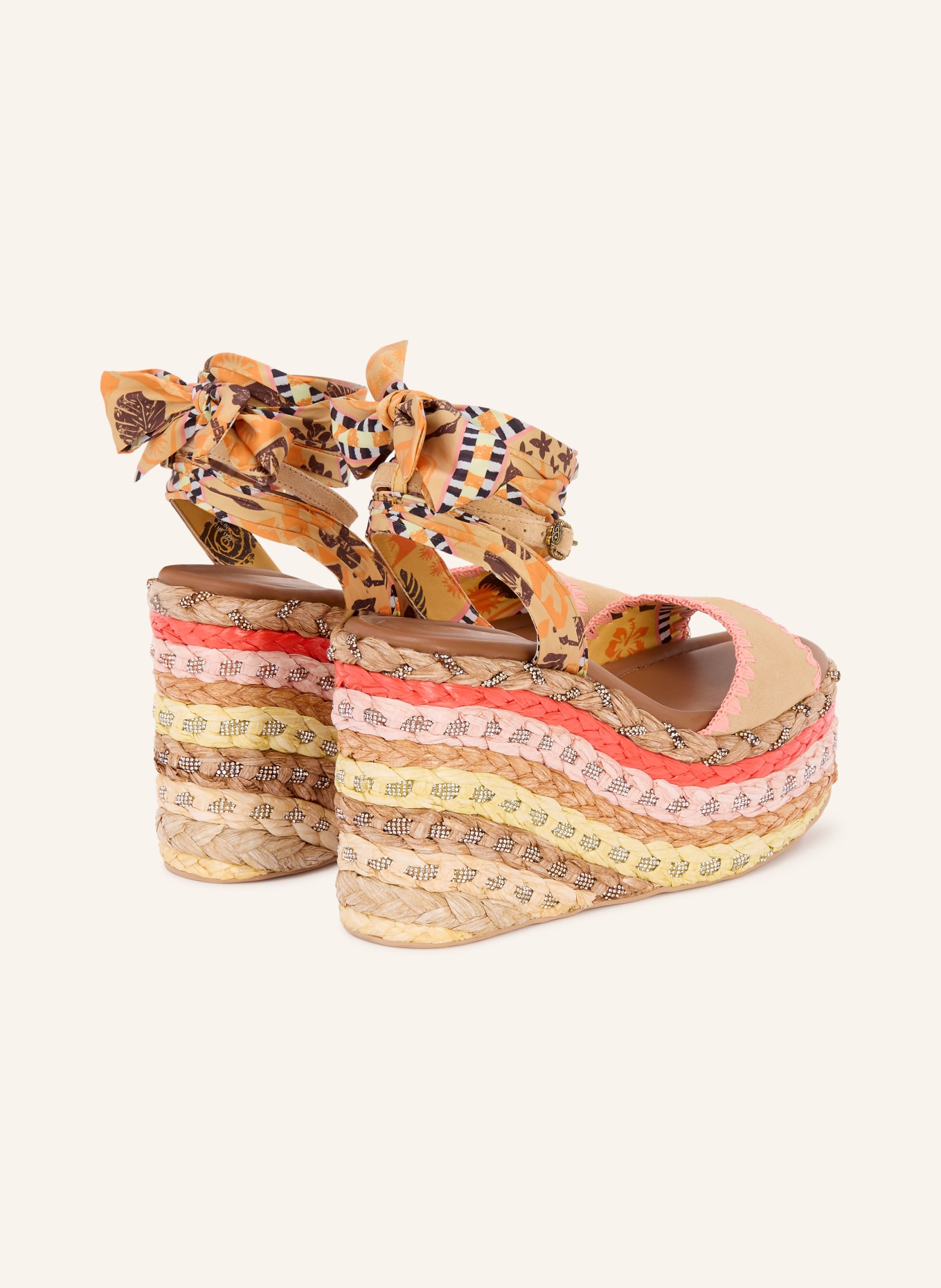 KURT GEIGER Plateau-Wedges SCARF mit Schmucksteinen: BEIGE / ROSA / ORANGE