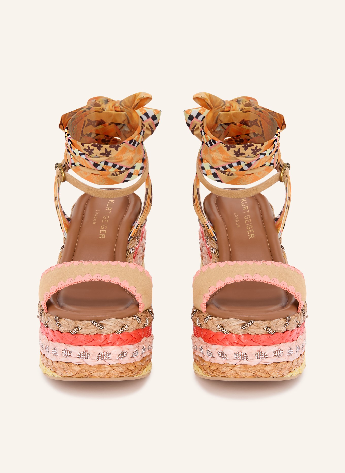 KURT GEIGER Plateau-Wedges SCARF mit Schmucksteinen: BEIGE / ROSA / ORANGE