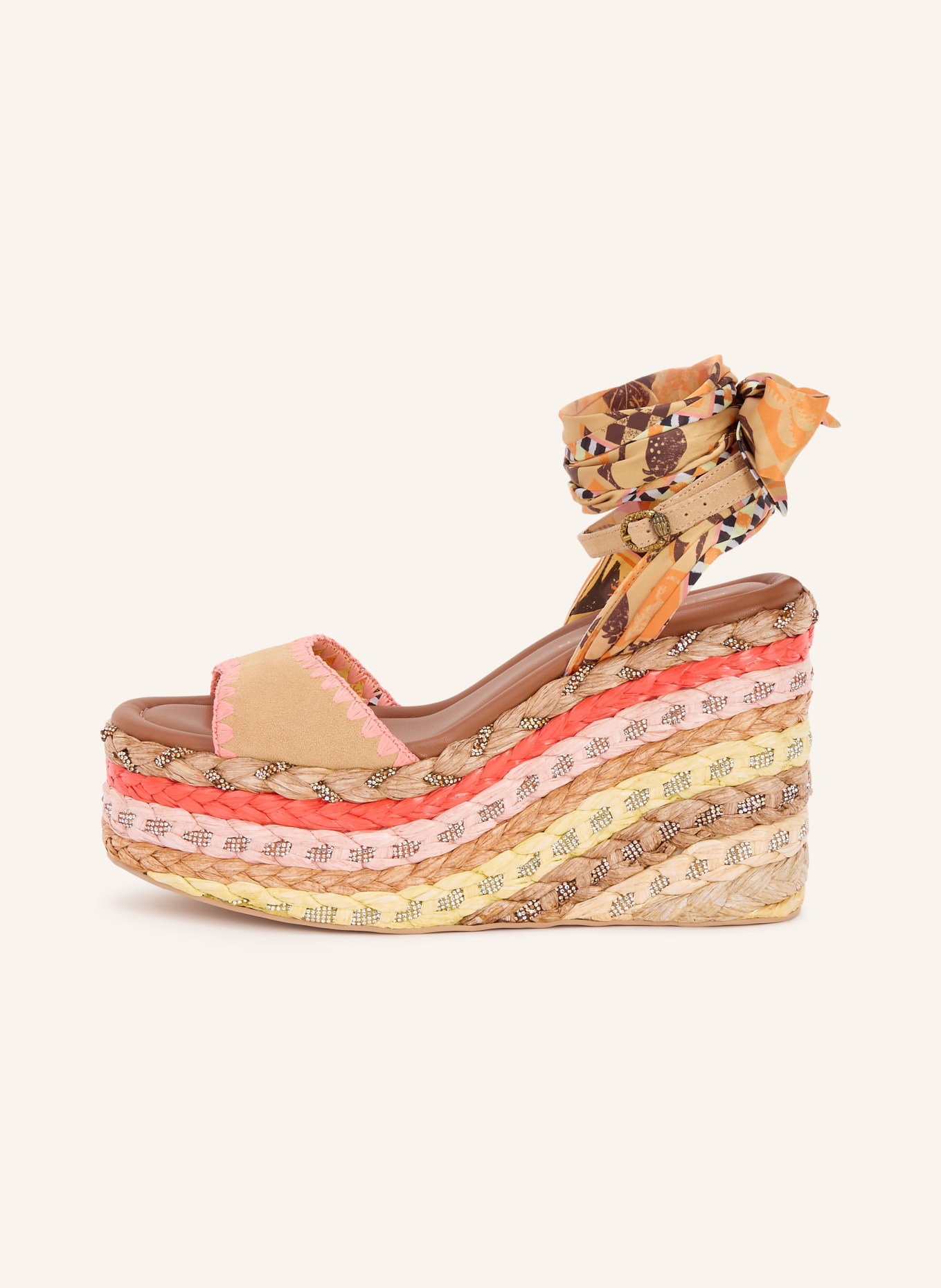 KURT GEIGER Plateau-Wedges SCARF mit Schmucksteinen: BEIGE / ROSA / ORANGE