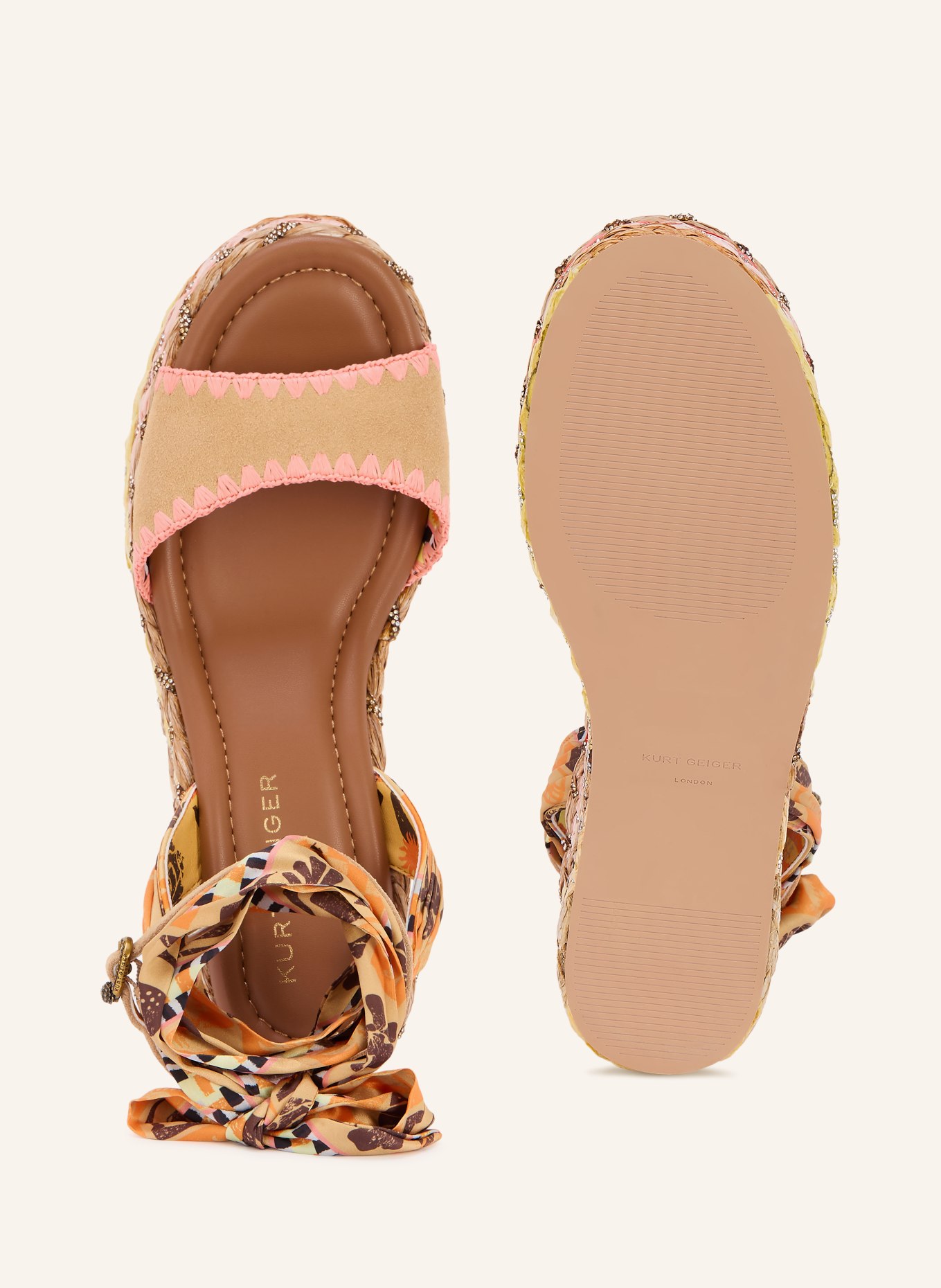 KURT GEIGER Plateau-Wedges SCARF mit Schmucksteinen: BEIGE / ROSA / ORANGE