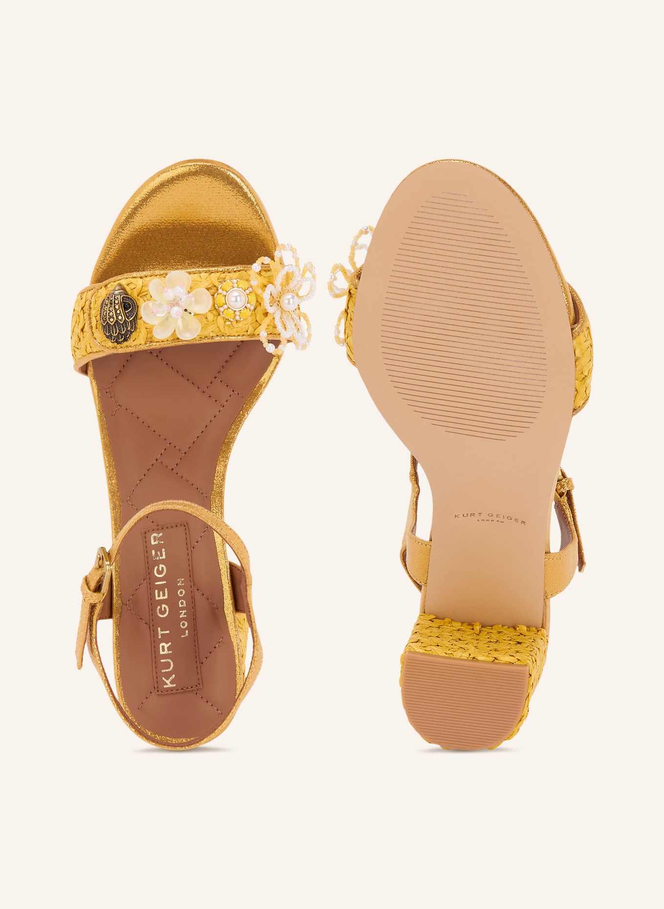 KURT GEIGER KENSINGTON LANGLEY Ankle Boots with Decorative Beads: DARK YELLOW / GOLD