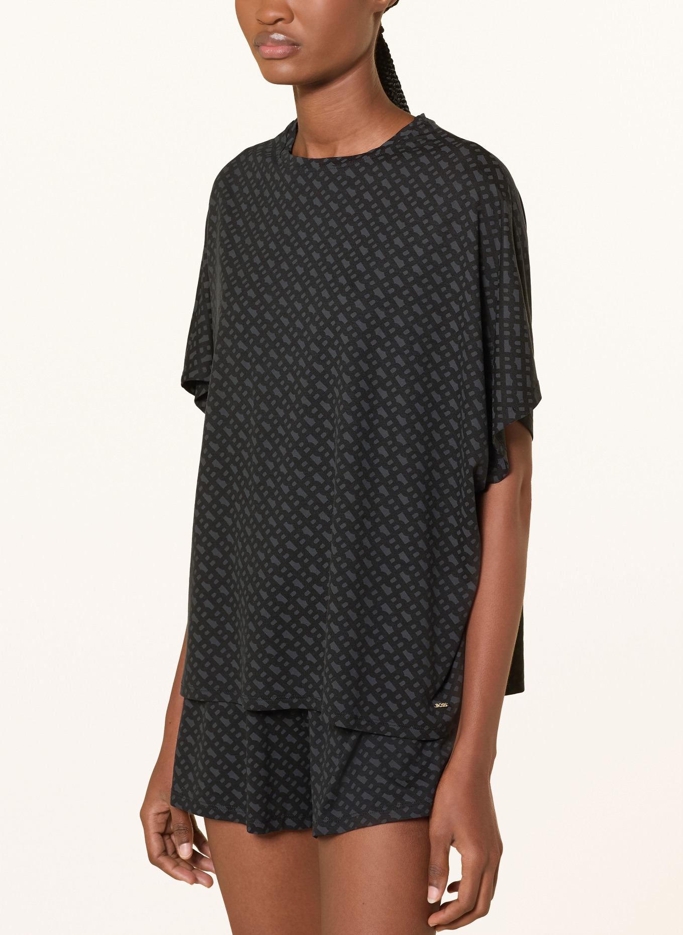 BOSS slaapshirt: ZWART / DONKERGRIJS