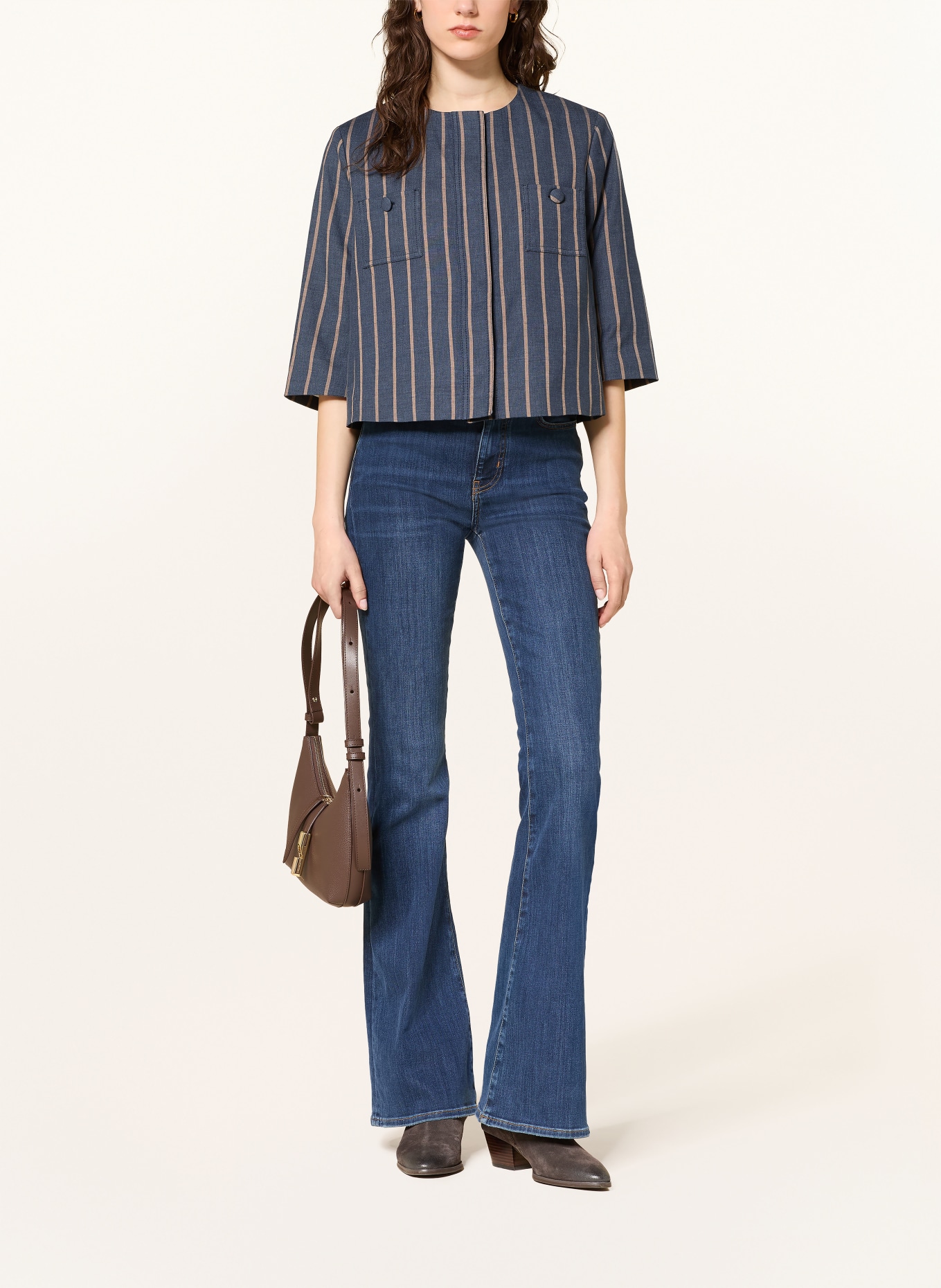 pamela henson Kastenjacke PHILKA mit 3/4-Arm: DUNKELBLAU / HELLBRAUN