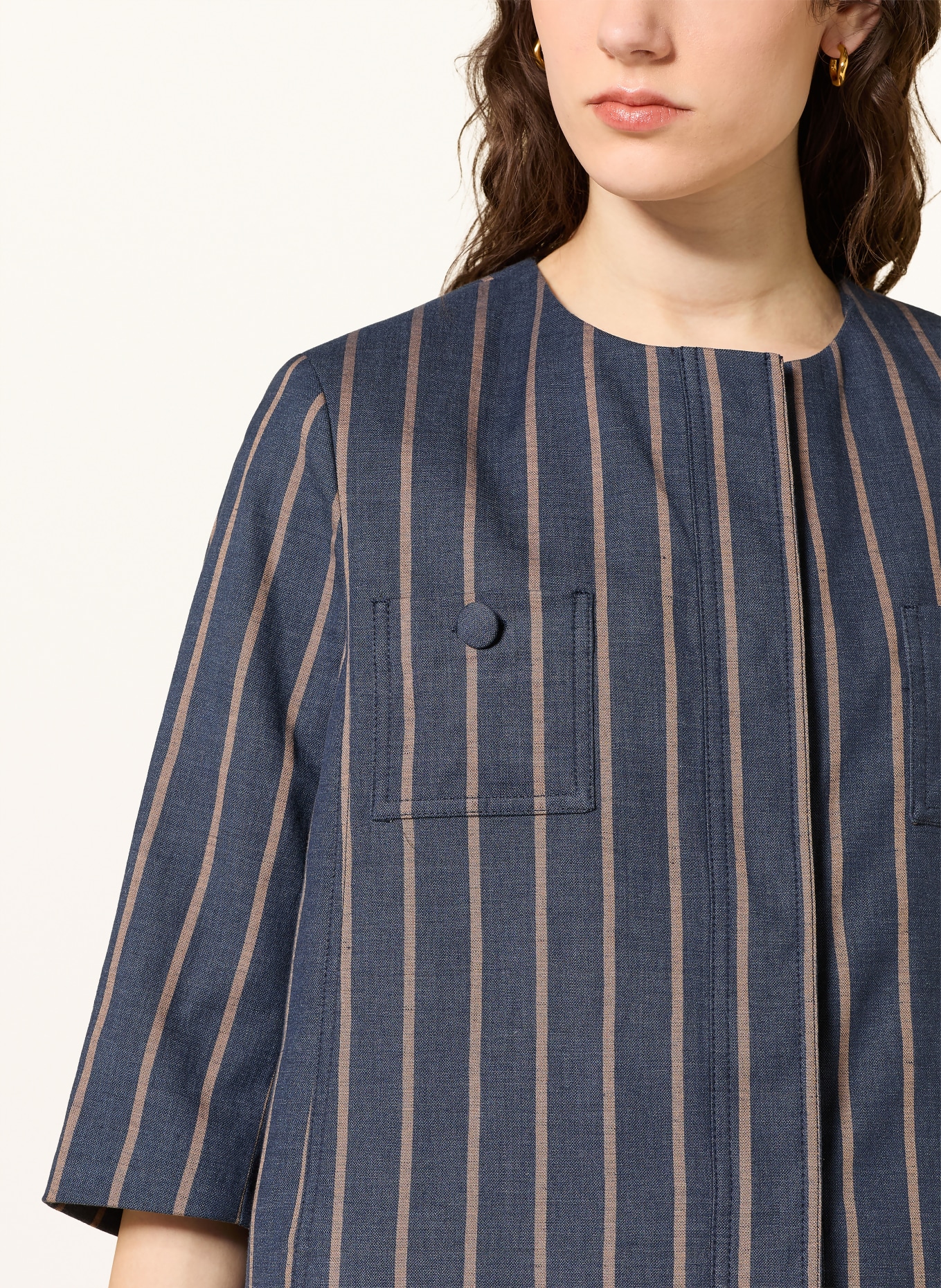 pamela henson Kastenjacke PHILKA mit 3/4-Arm: DUNKELBLAU / HELLBRAUN