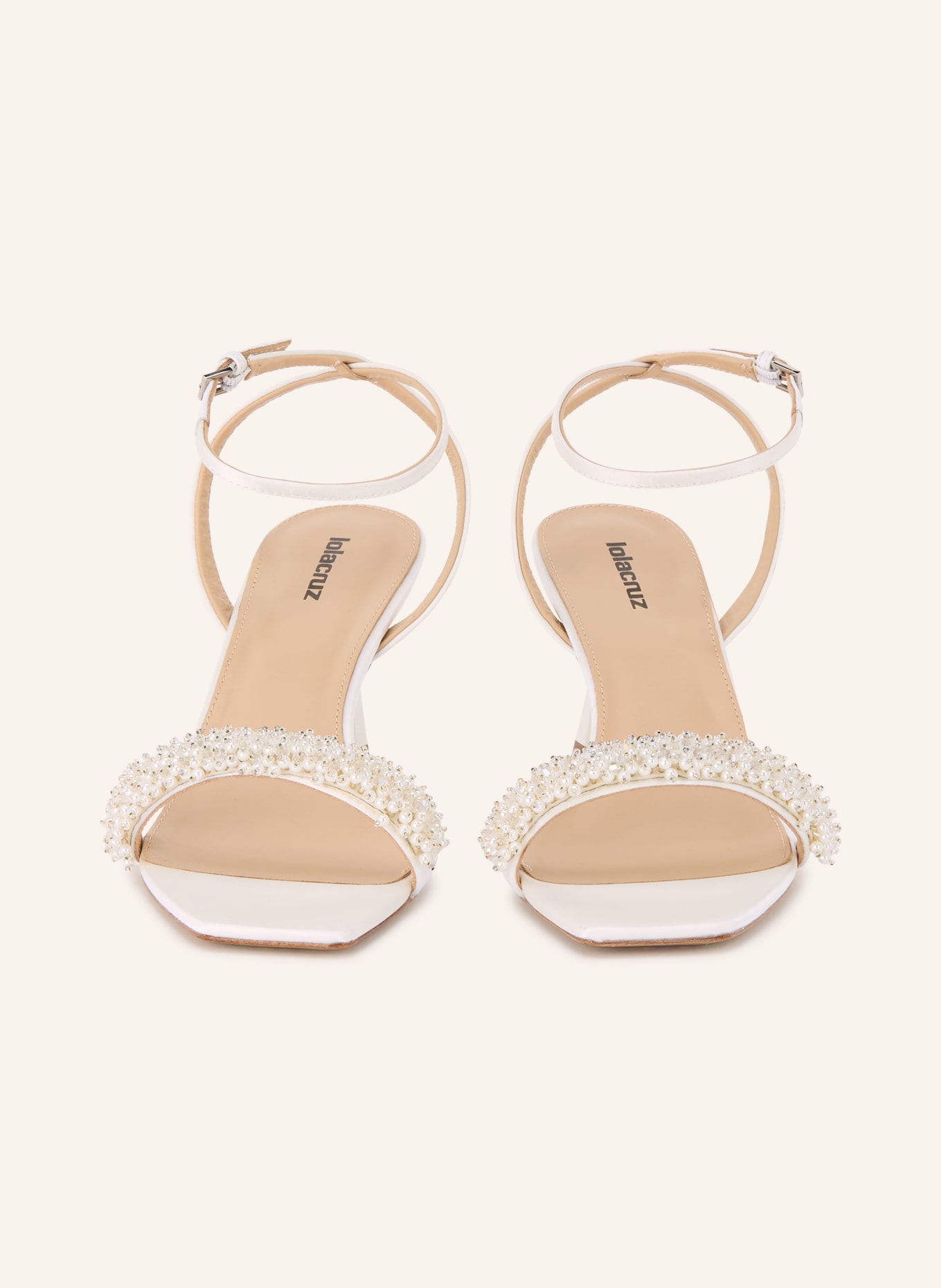 Lola Cruz MARTINA Ankle Sandals with Decorative Beads: CREAM