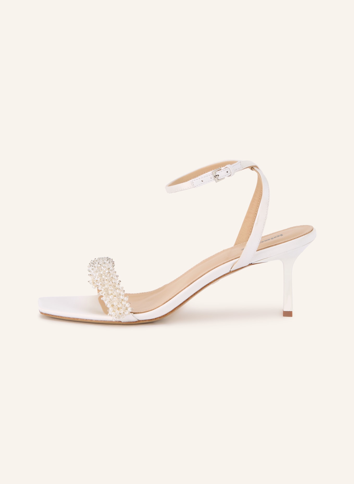 Lola Cruz MARTINA Ankle Sandals with Decorative Beads: CREAM