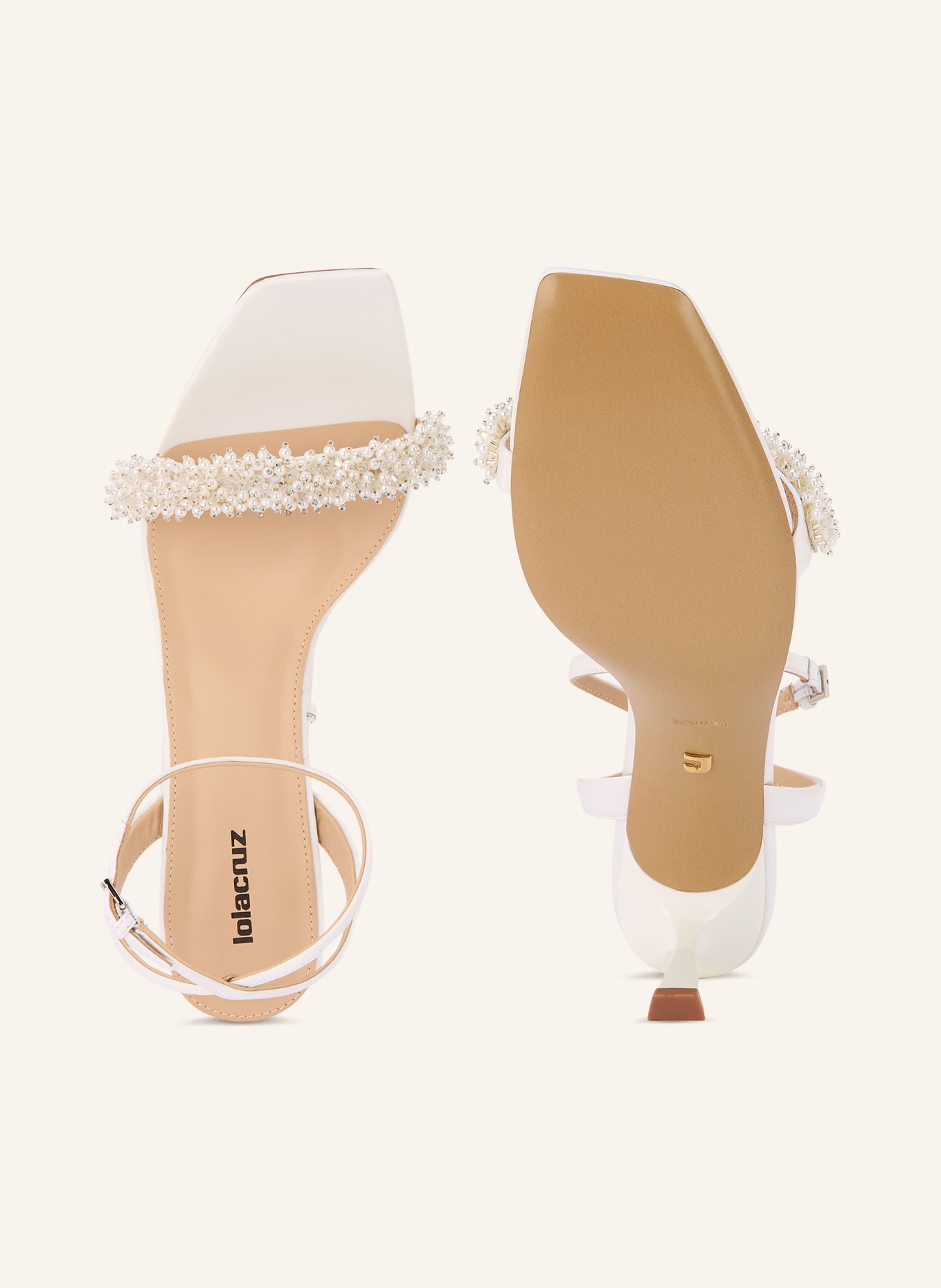 Lola Cruz MARTINA Ankle Sandals with Decorative Beads: CREAM