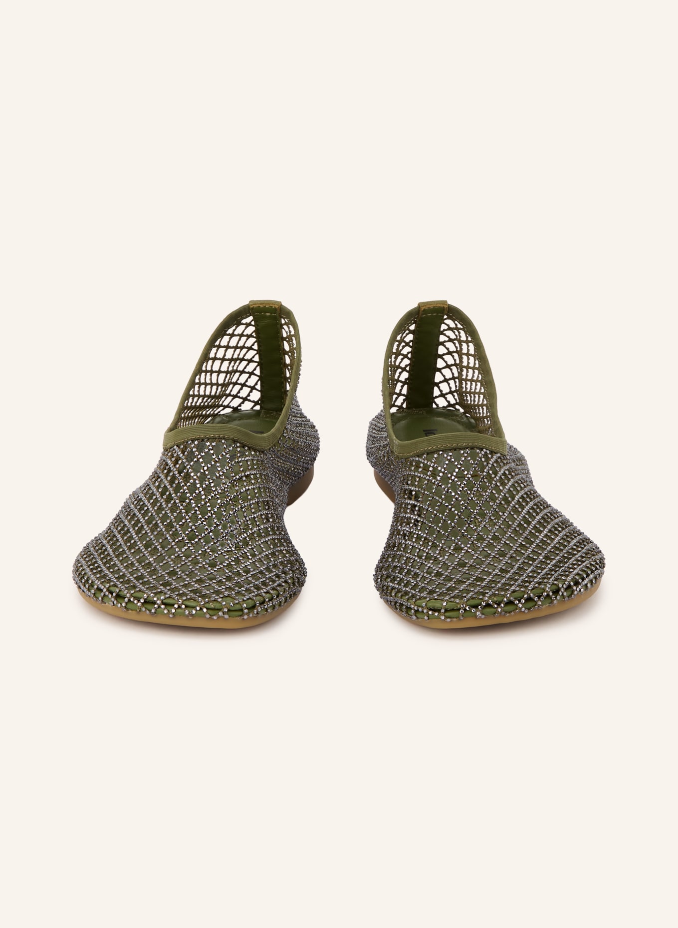 Lola Cruz Ballerinas RUBY mit Schmucksteinen: KHAKI