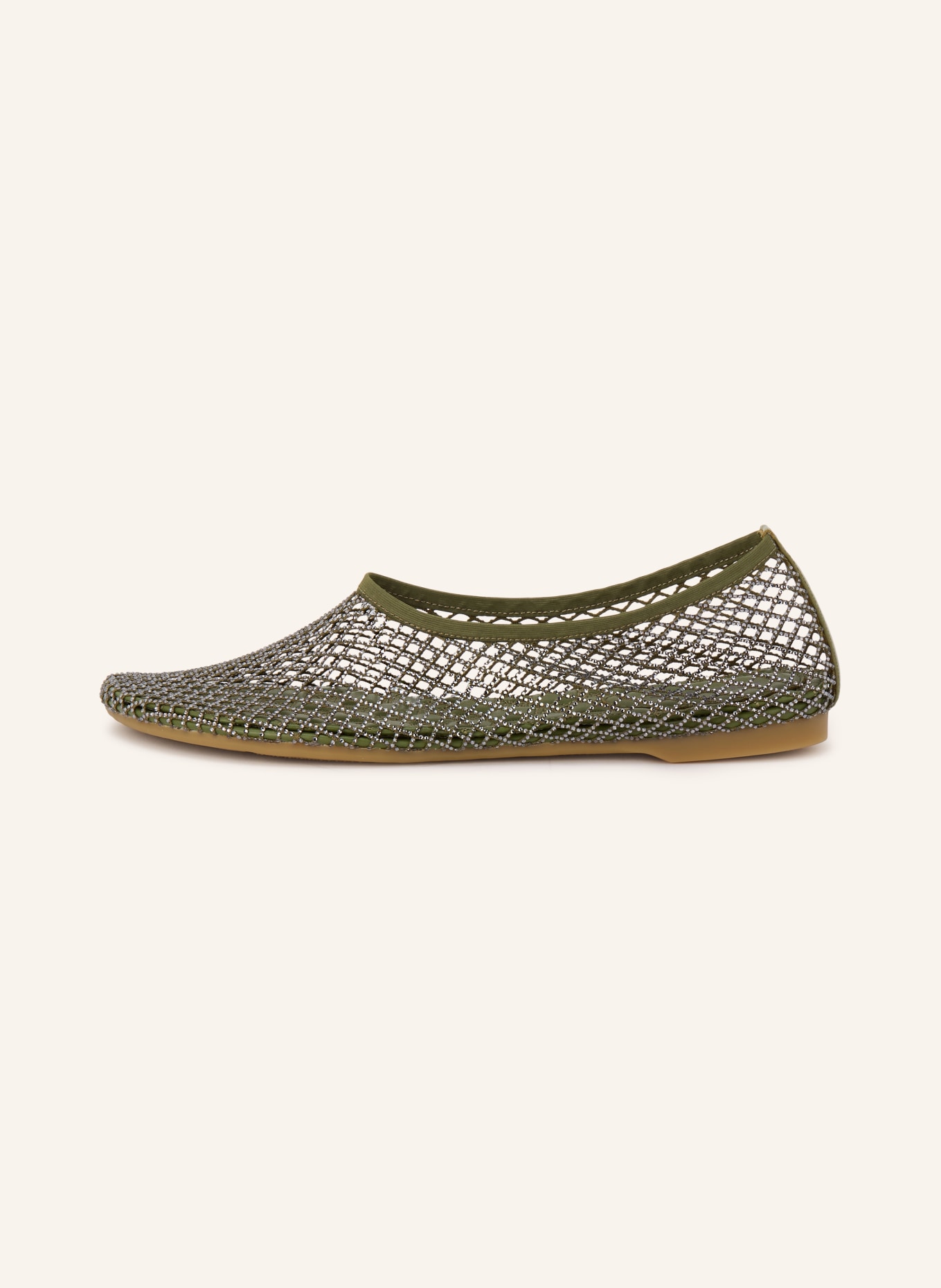 Lola Cruz Ballerinas RUBY mit Schmucksteinen: KHAKI