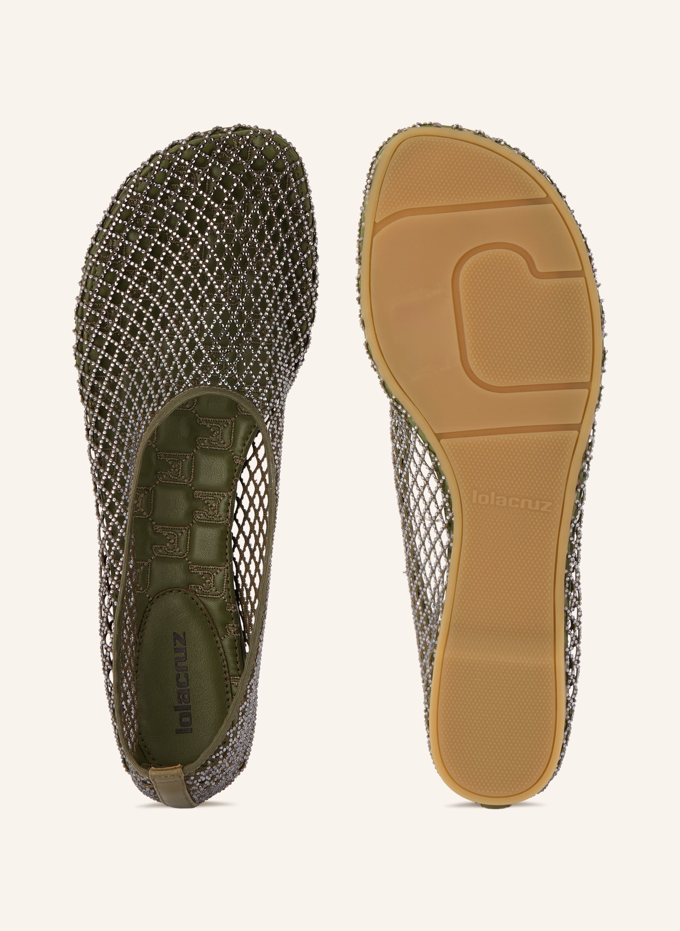 Lola Cruz Ballerinas RUBY mit Schmucksteinen: KHAKI