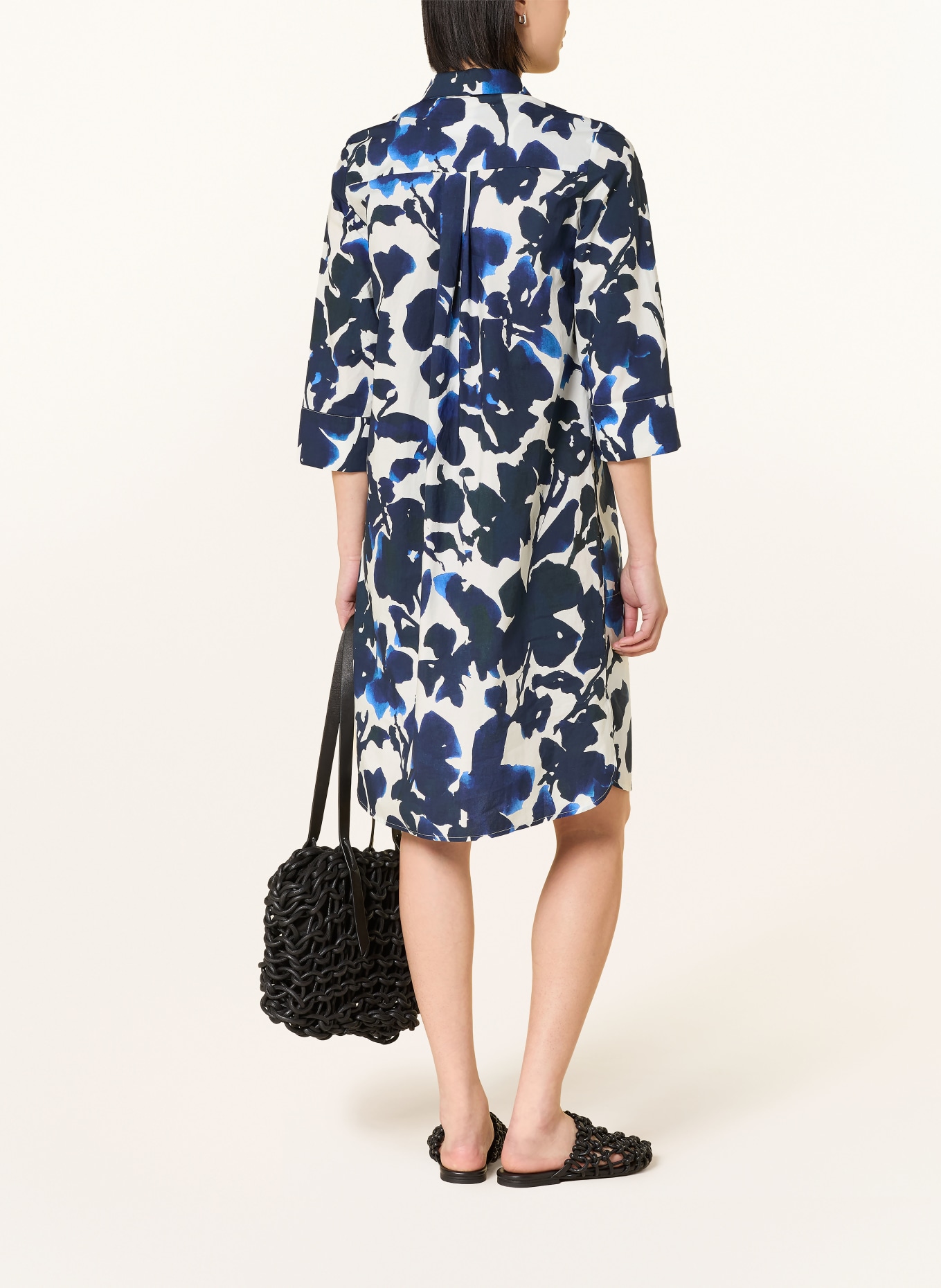 White Label Robe chemise à manches 3/4 et perles décoratives: BLEU FONCÉ / BLANC