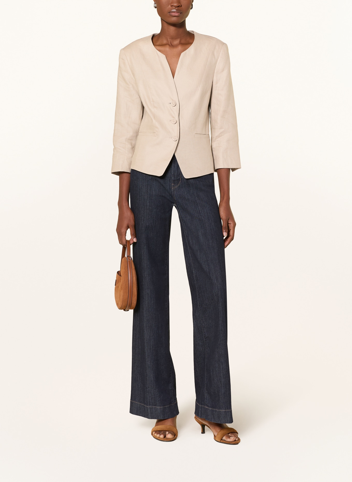 White Label Leinenblazer mit 3/4-Arm: TAUPE