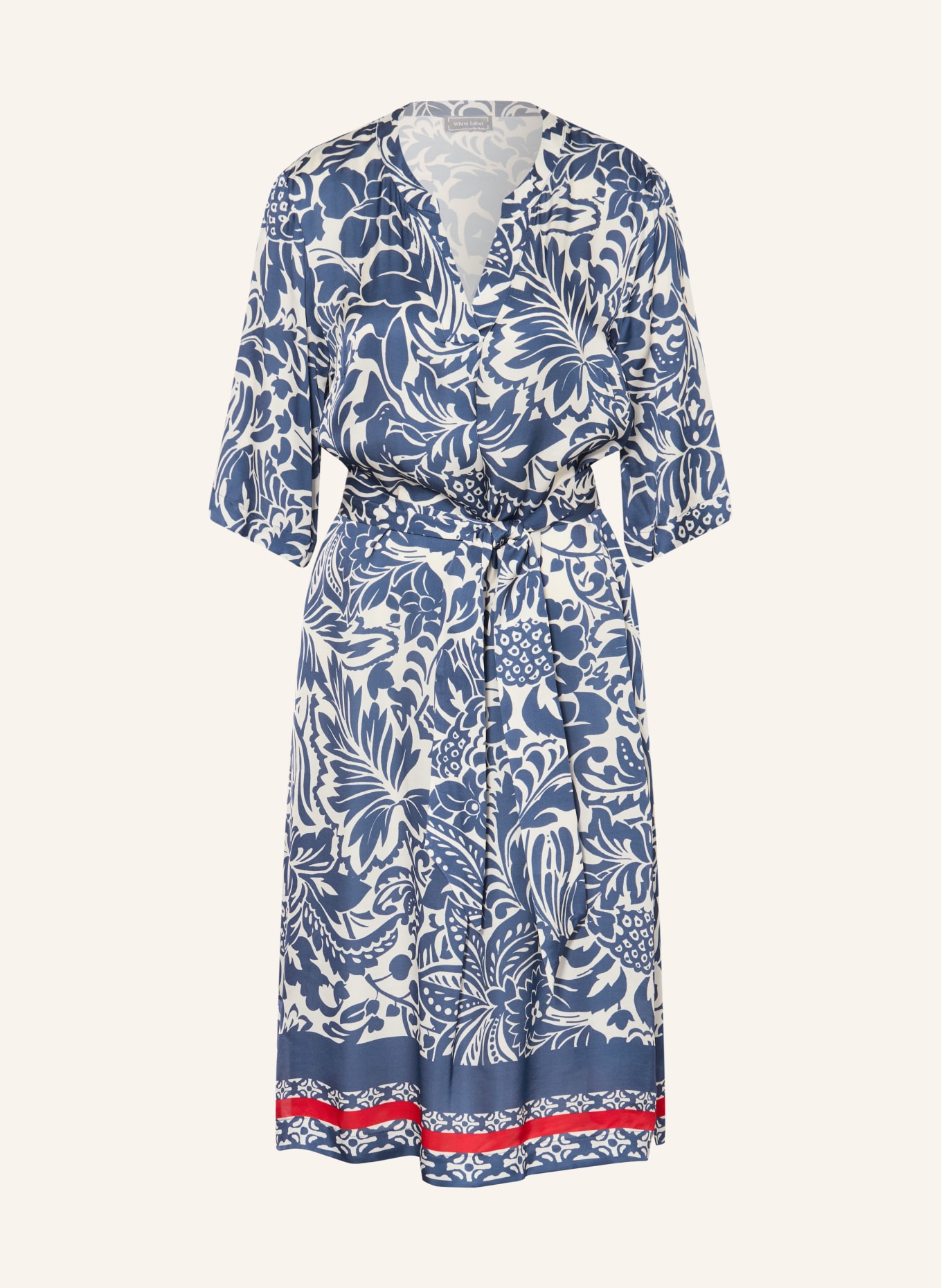 White Label Satinkleid mit 3/4-Arm: DUNKELBLAU / ECRU / ROT