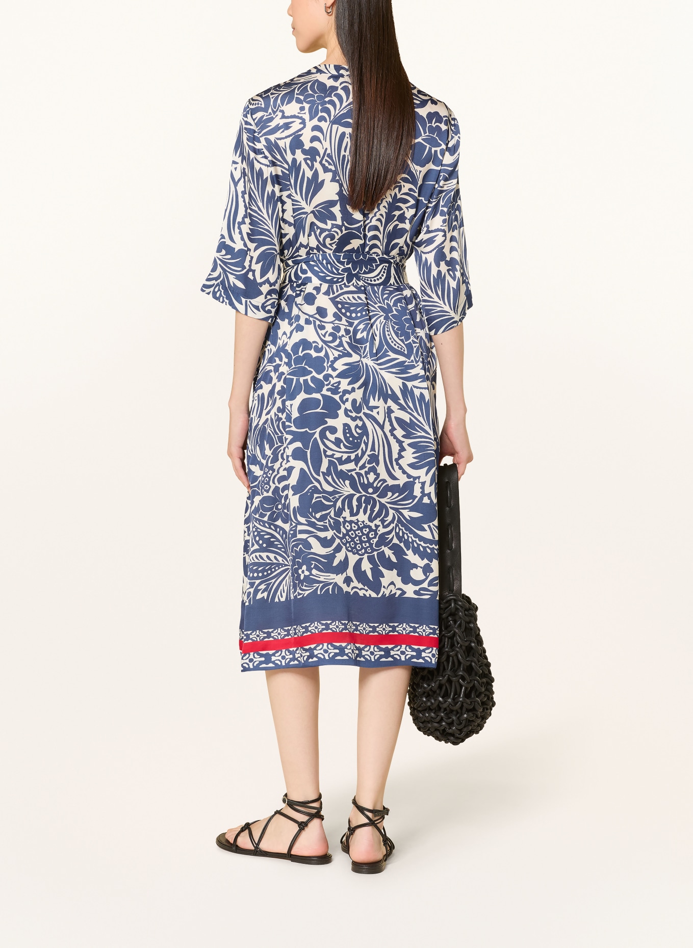 White Label Satinkleid mit 3/4-Arm: DUNKELBLAU / ECRU / ROT