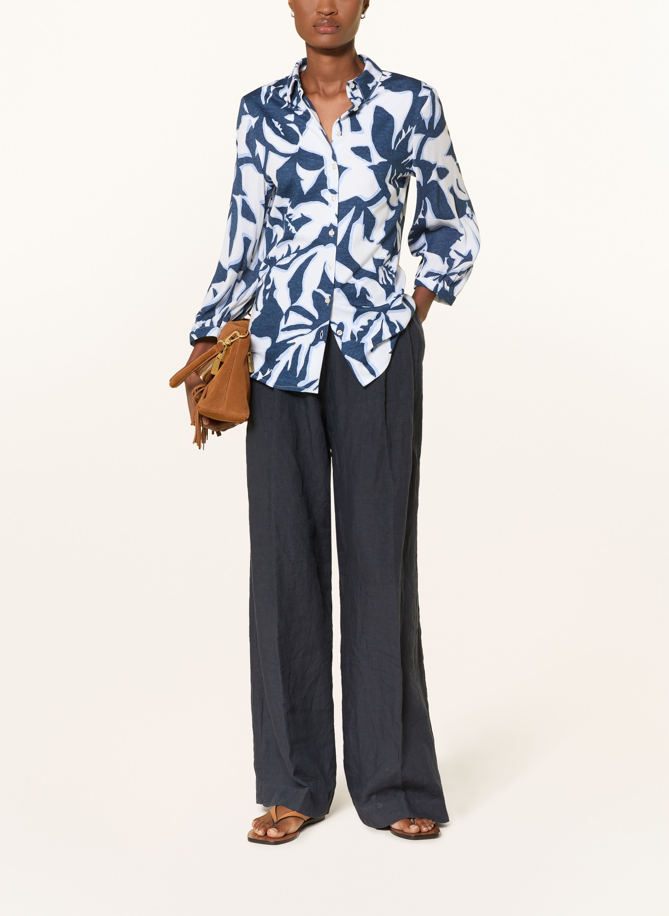 DESOTO Overhemdblouse PIA van gemengde stoffen met 3/4-mouwen: DONKERBLAUW / LICHTBLAUW / WIT