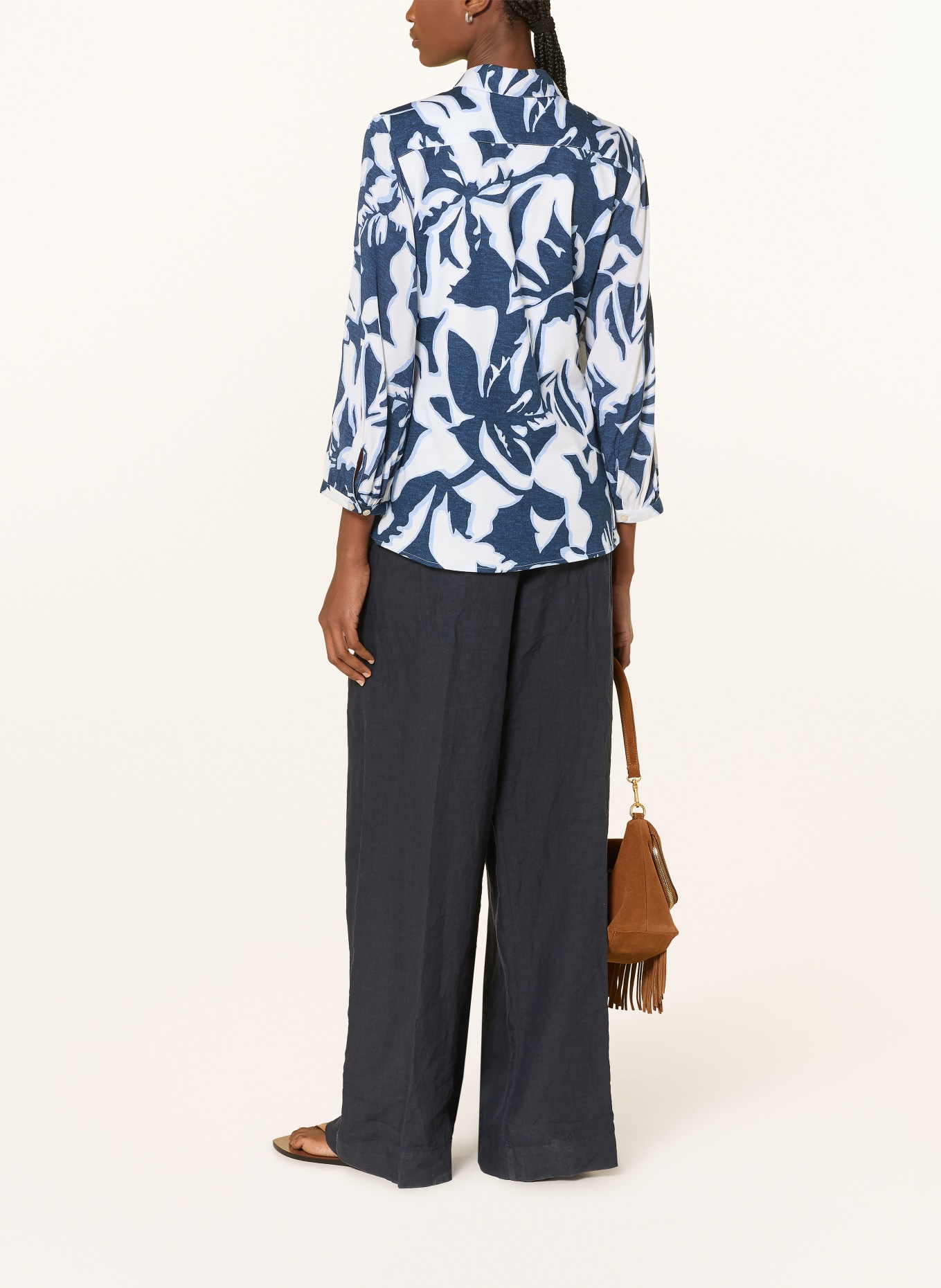 DESOTO Overhemdblouse PIA van gemengde stoffen met 3/4-mouwen: DONKERBLAUW / LICHTBLAUW / WIT