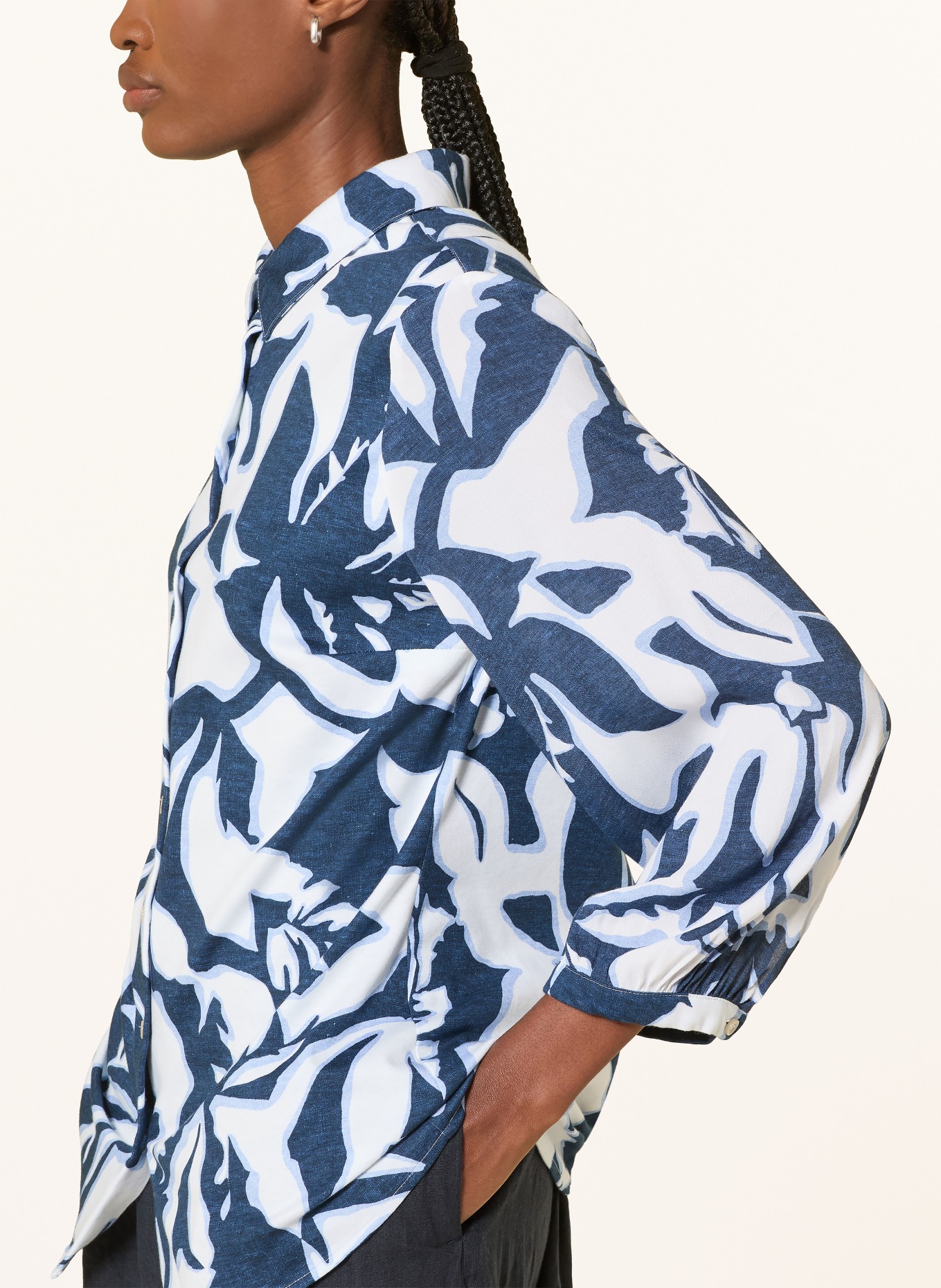 DESOTO Overhemdblouse PIA van gemengde stoffen met 3/4-mouwen: DONKERBLAUW / LICHTBLAUW / WIT