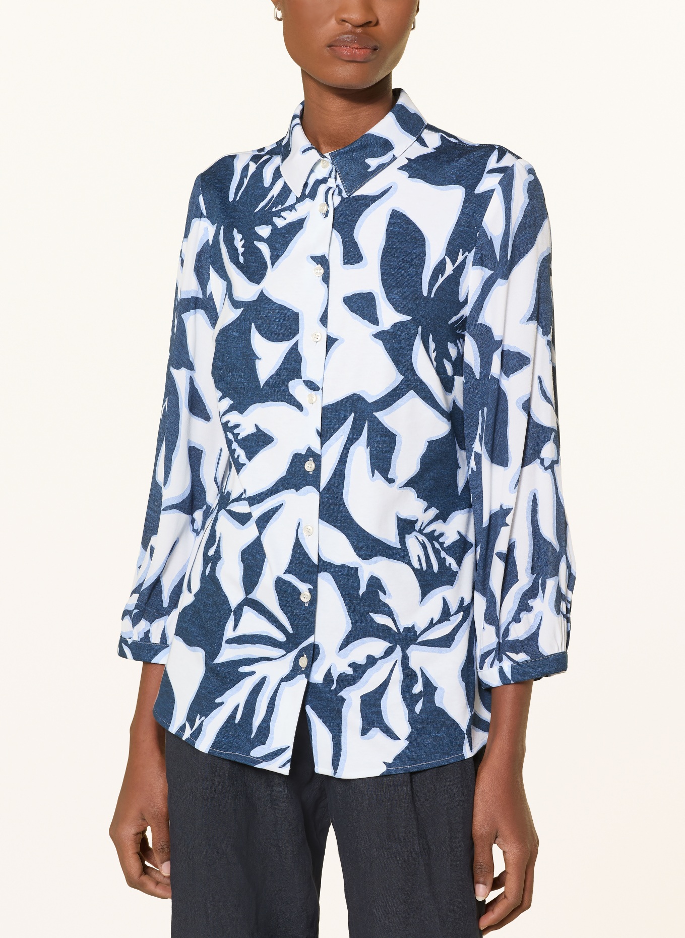 DESOTO Overhemdblouse PIA van gemengde stoffen met 3/4-mouwen: DONKERBLAUW / LICHTBLAUW / WIT