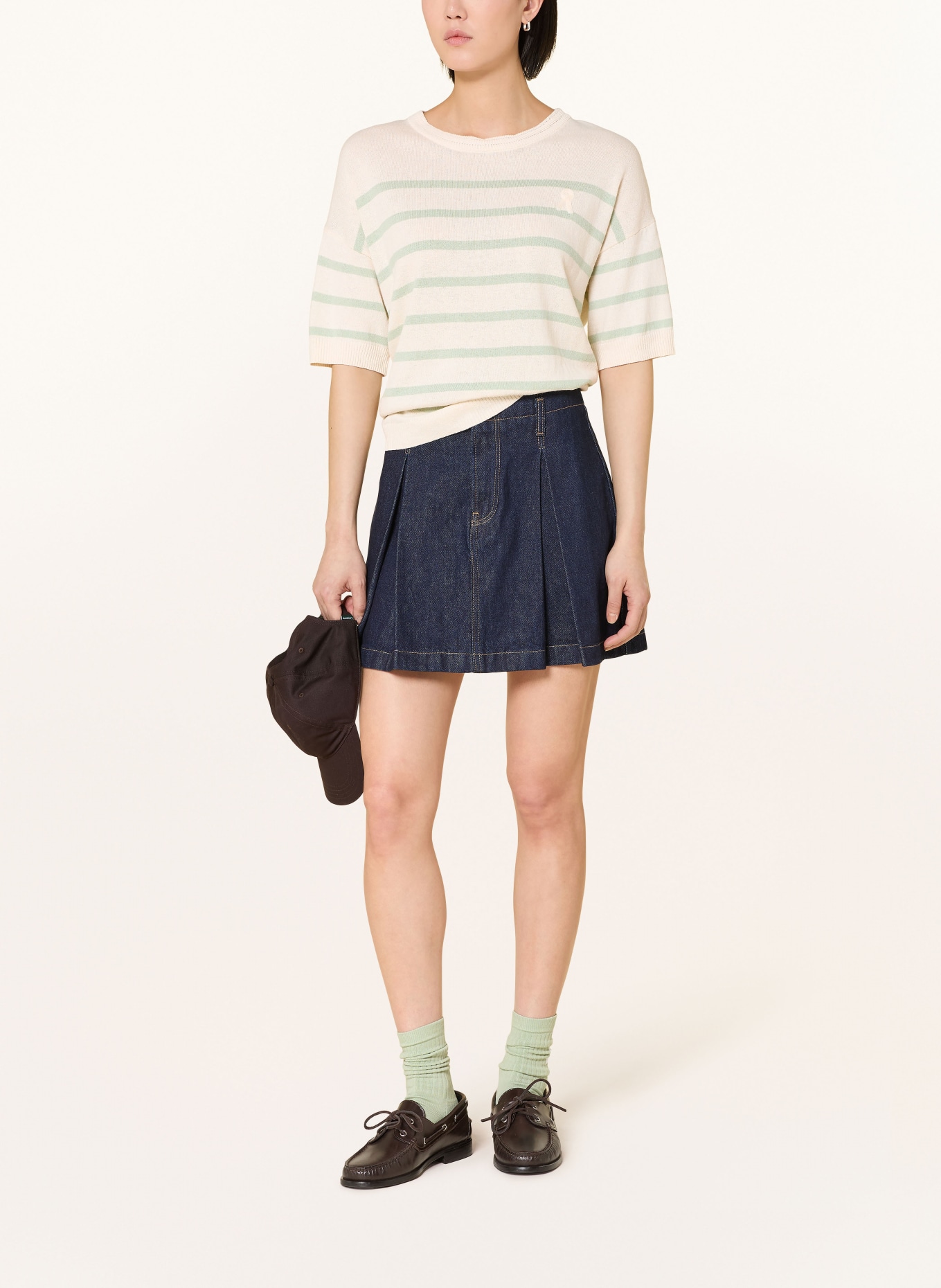 ARMEDANGELS T-shirt en maille avec lin: VERT CLAIR / ÉCRU