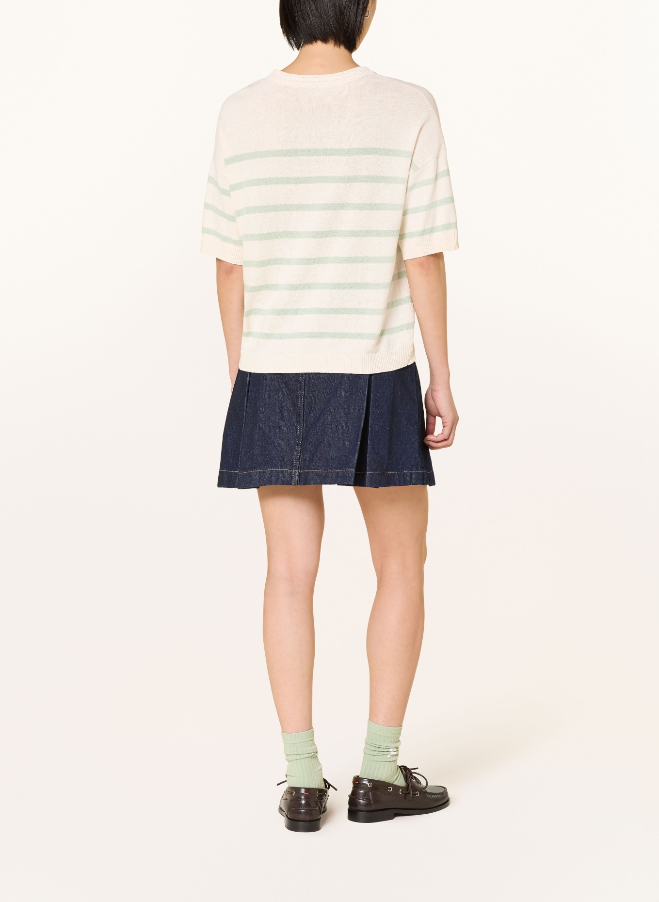 ARMEDANGELS T-shirt en maille avec lin: VERT CLAIR / ÉCRU