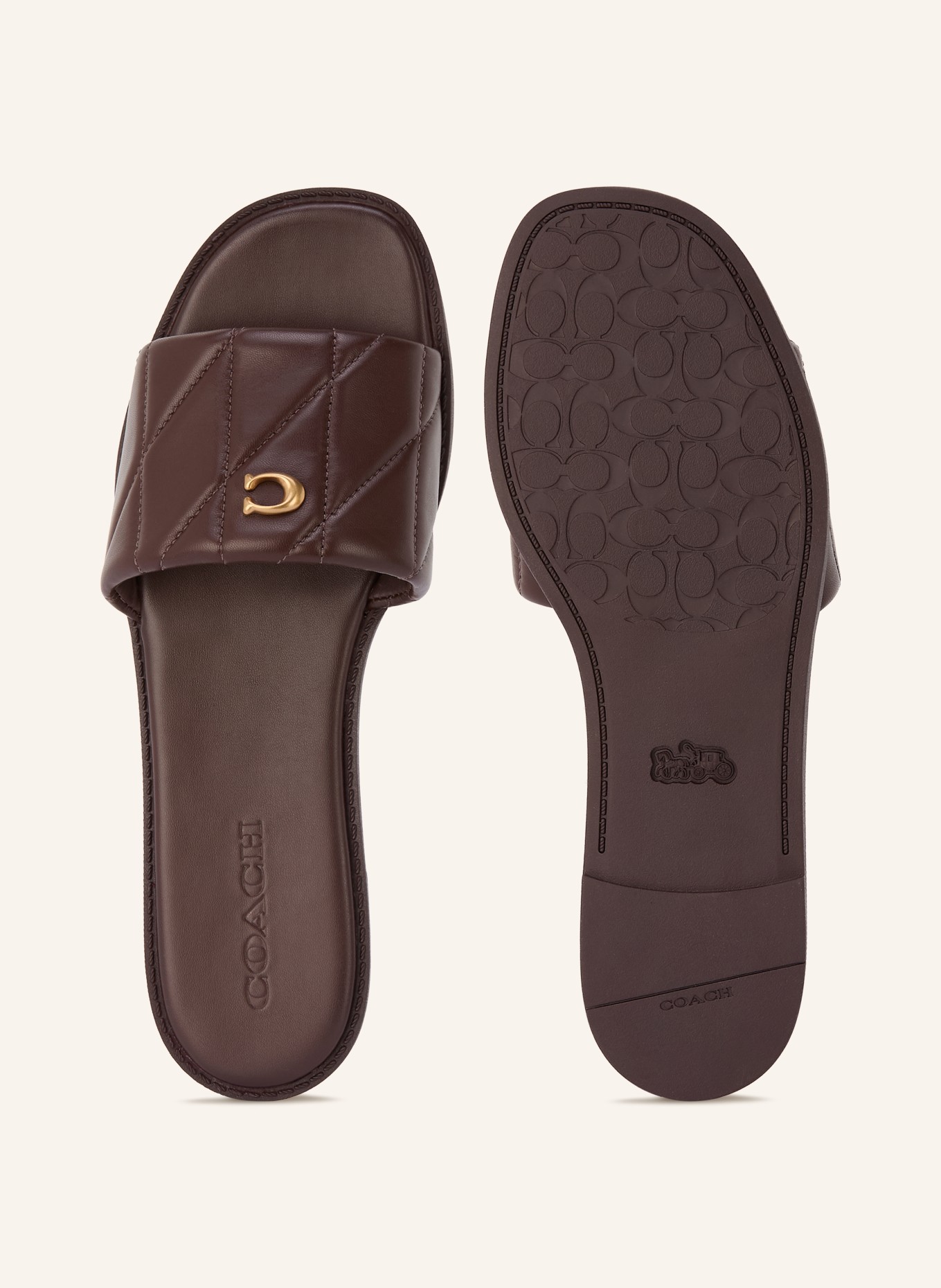 COACH Klapki HOLLY: CIEMNOBRĄZOWY / ZŁOTY