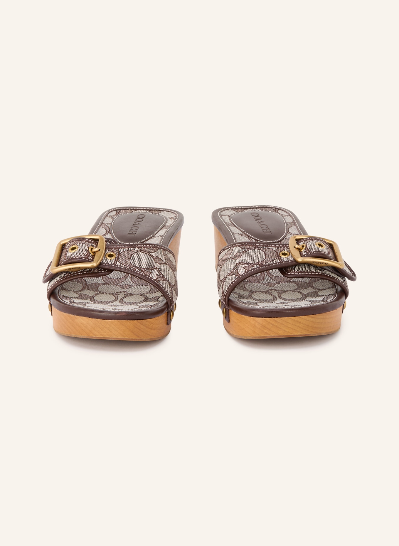 COACH Sandały na płaskiej podeszwie MARGOT z nitami: CIEMNOBRĄZOWY / ZŁOTY / BEŻOWY