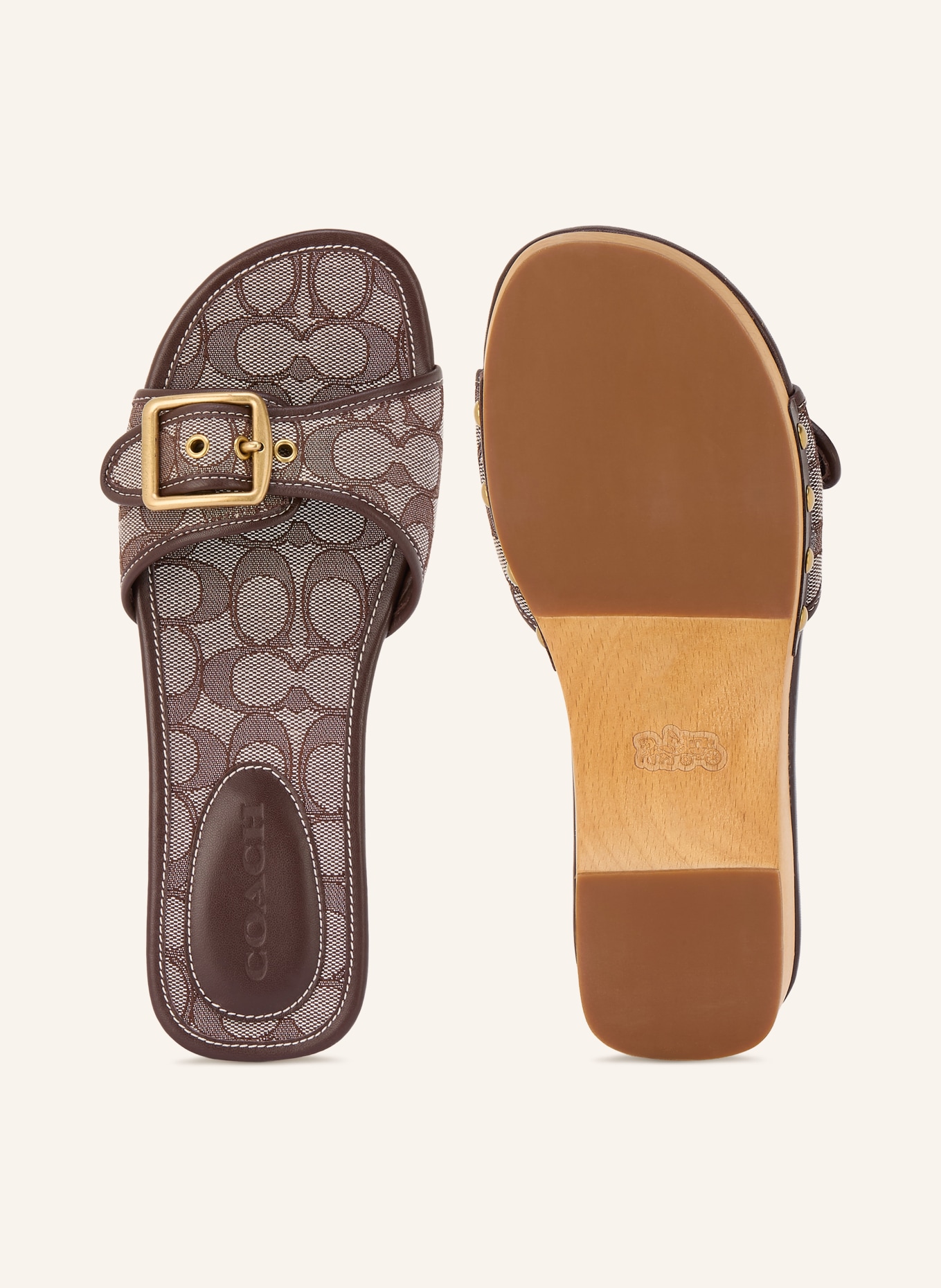 COACH Sandały na płaskiej podeszwie MARGOT z nitami: CIEMNOBRĄZOWY / ZŁOTY / BEŻOWY