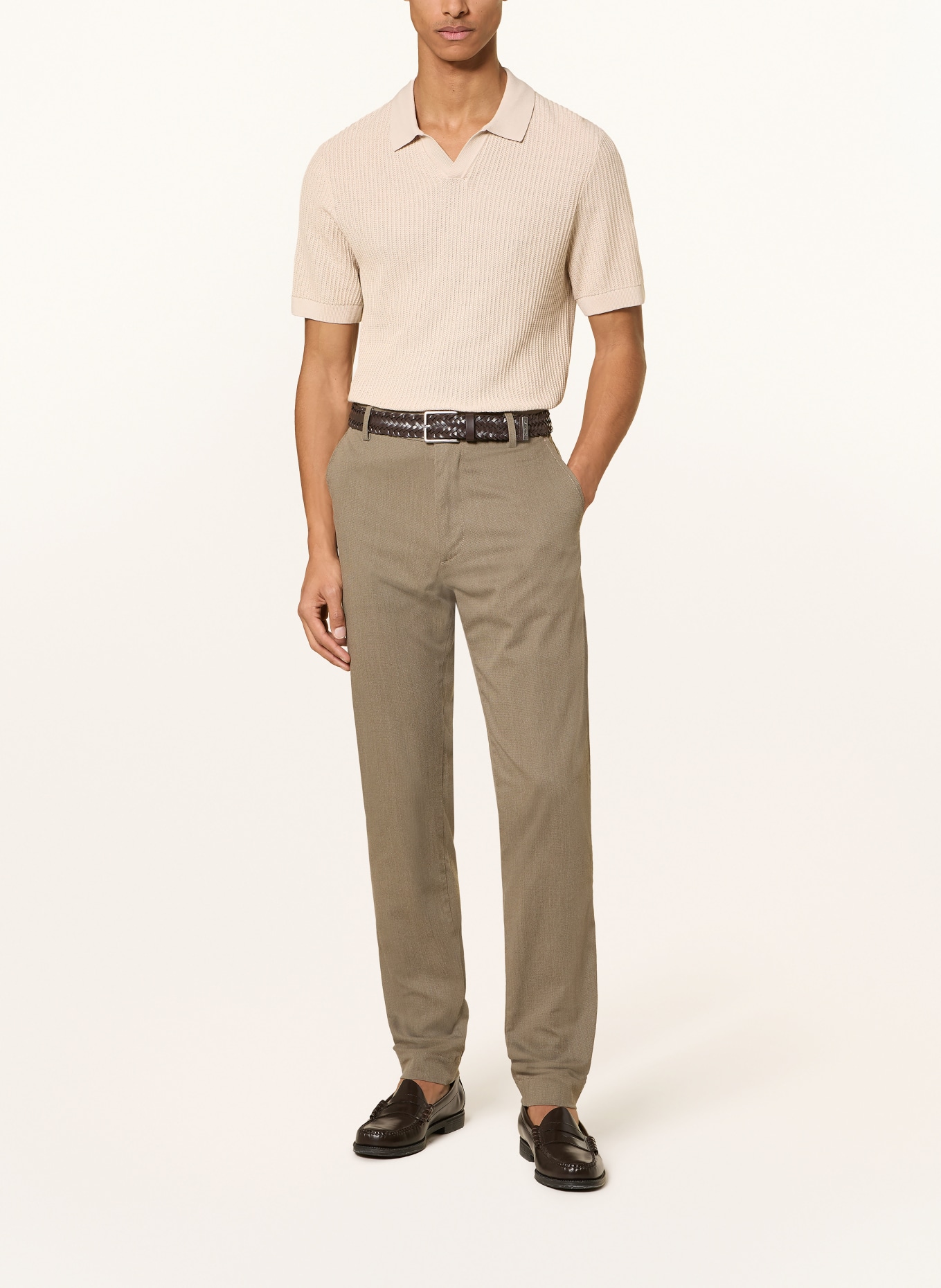ROY ROBSON knitted polo shirt: LIGHT BROWN