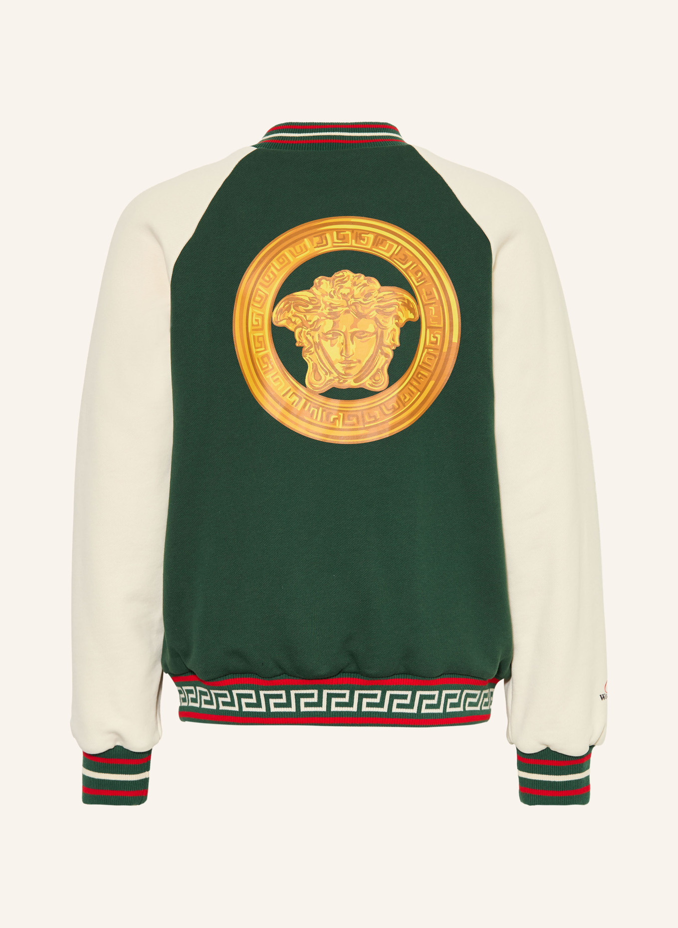 VERSACE veste universitaire: VERT / ÉCRU / ROUGE