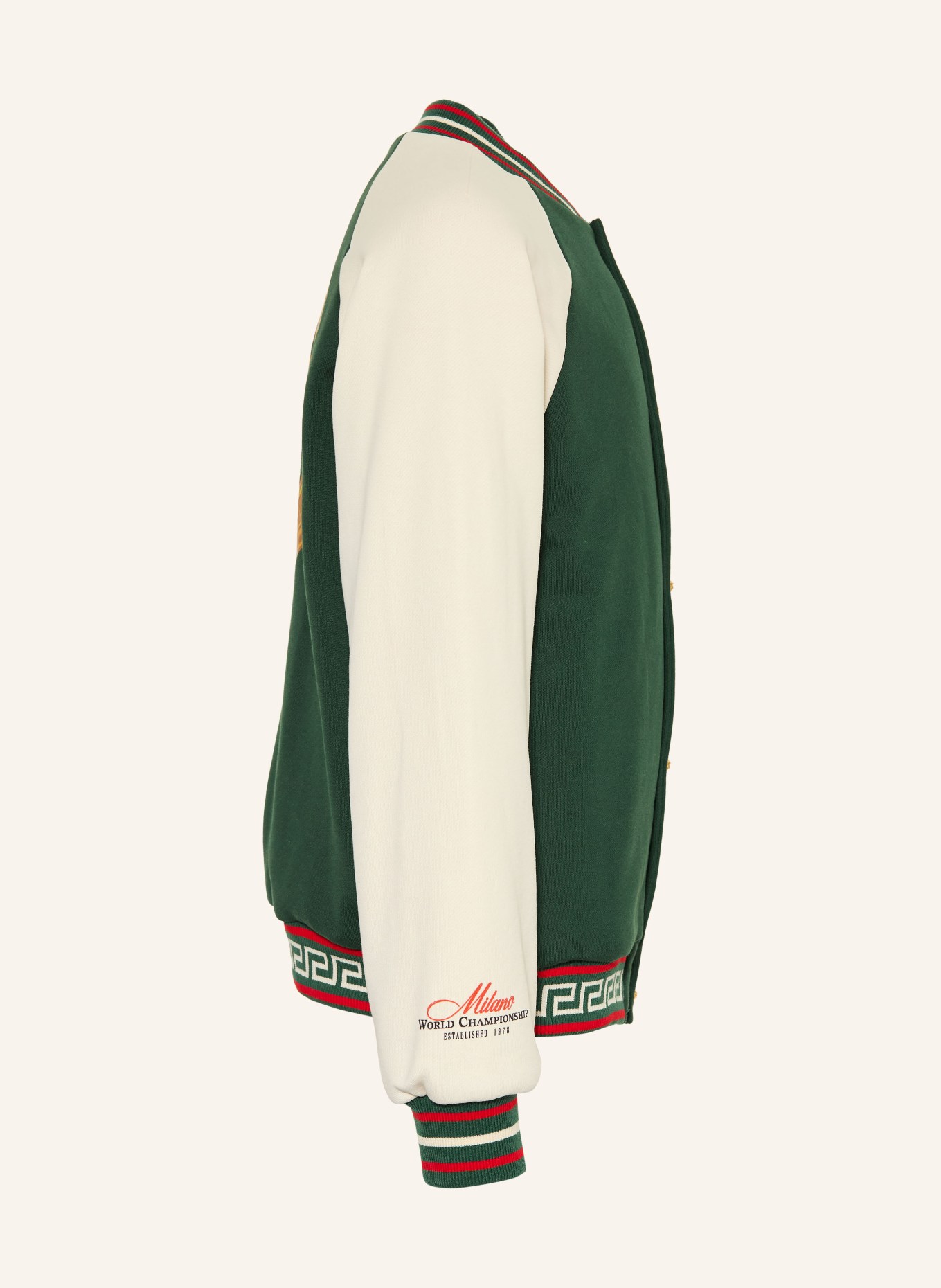 VERSACE veste universitaire: VERT / ÉCRU / ROUGE
