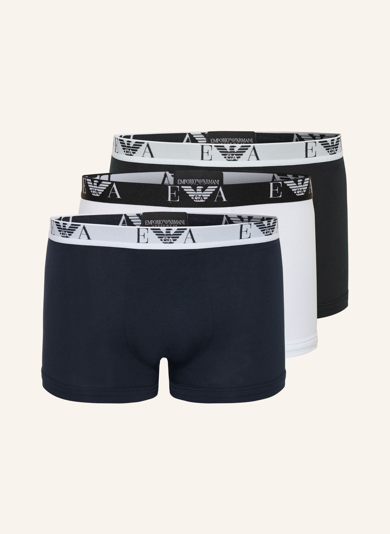 EMPORIO ARMANI 3-pack boxer shorts: WHITE / DARK BLUE / BLACK