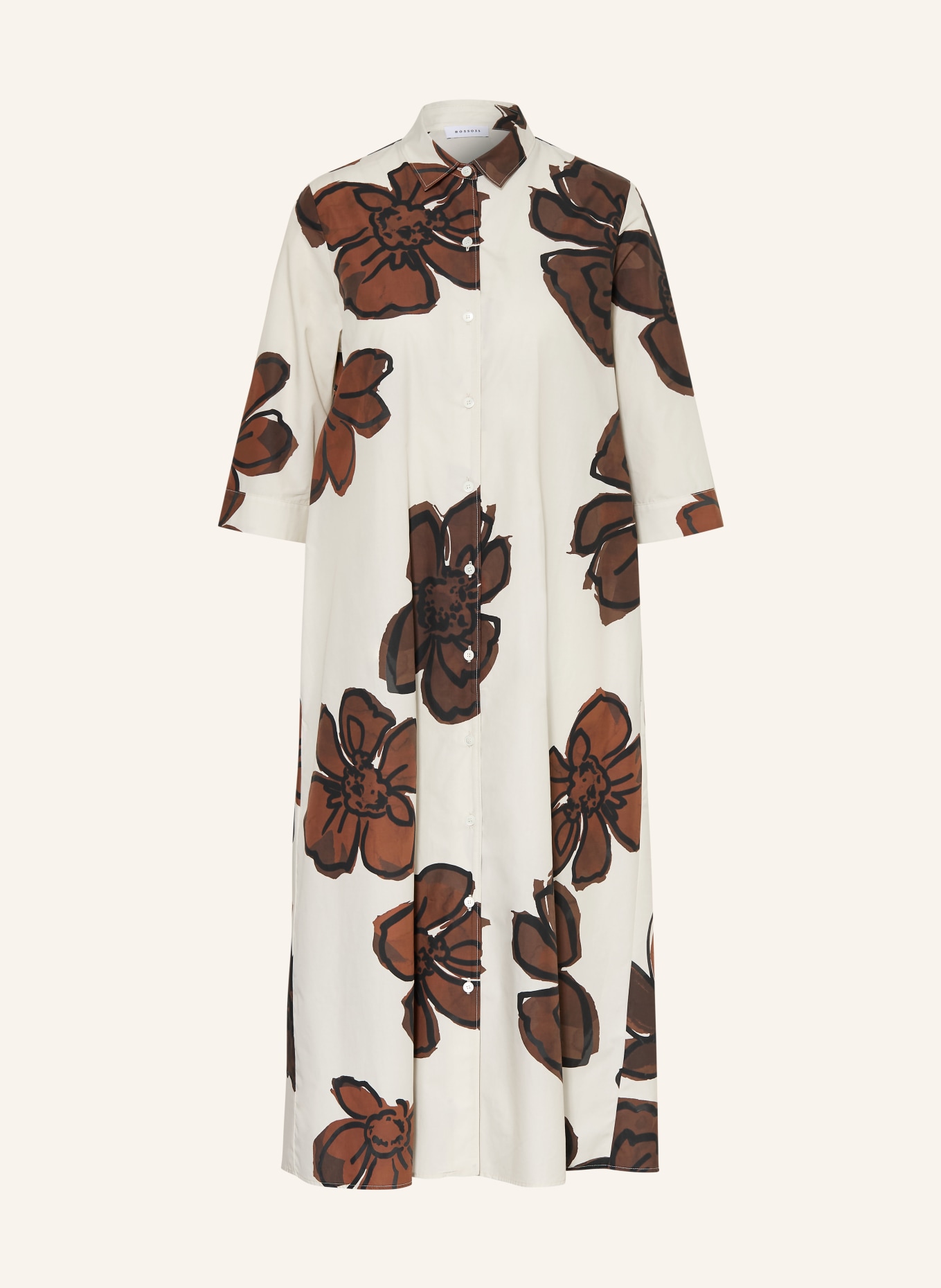 ROSSO35 Shirt dress with 3/4 sleeves: BROWN / BEIGE / BLACK