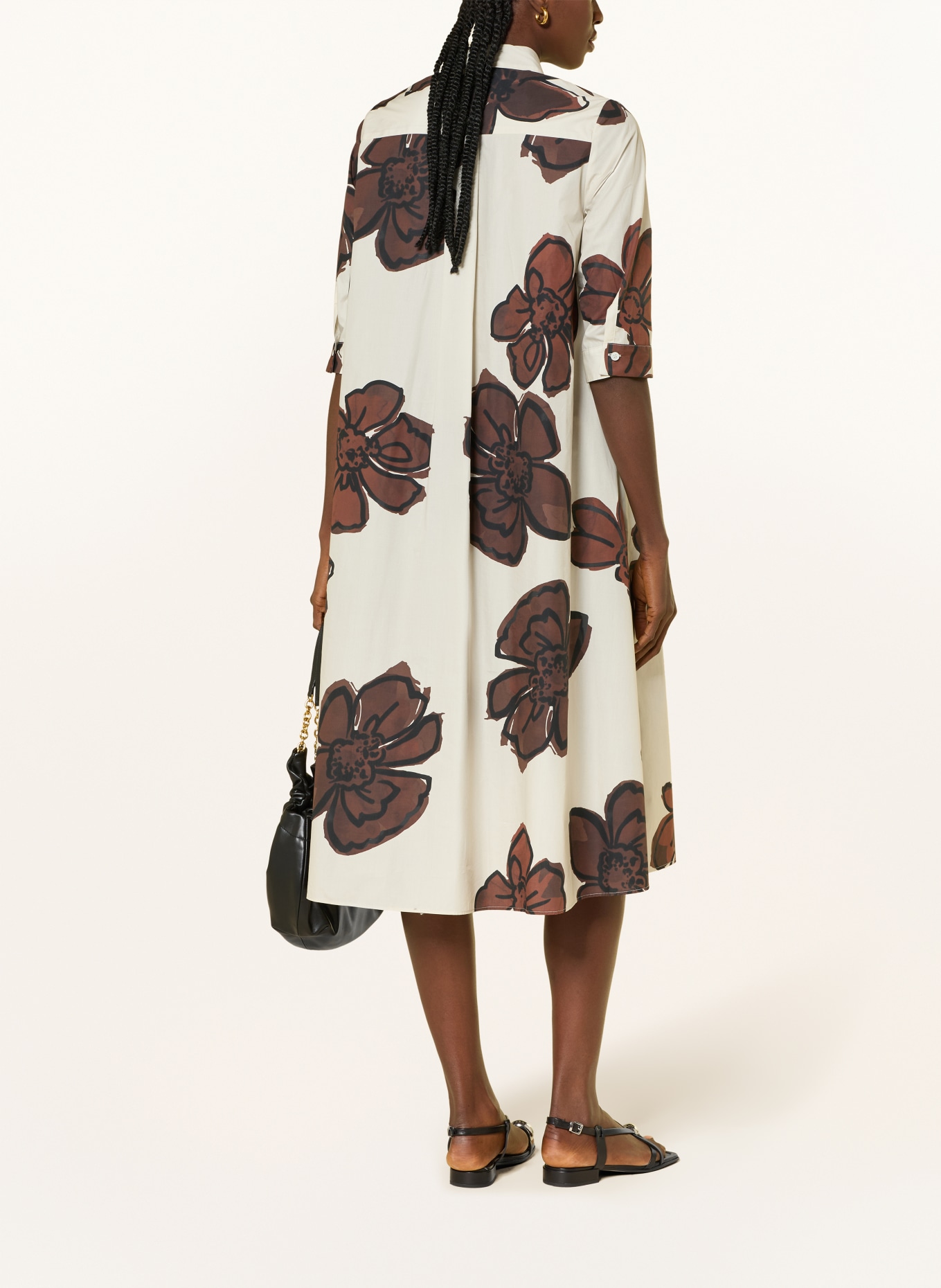 ROSSO35 Shirt dress with 3/4 sleeves: BROWN / BEIGE / BLACK