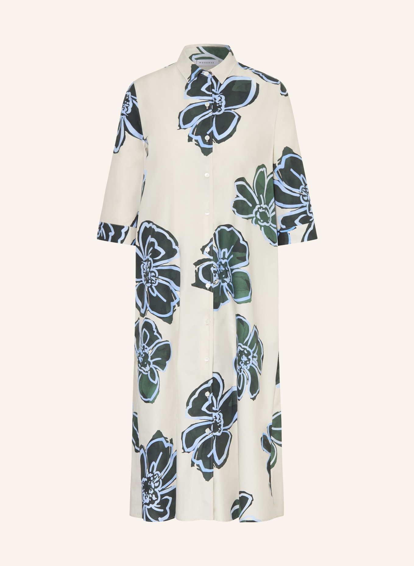 ROSSO35 Shirt dress with 3/4 sleeves: DARK GREEN / ECRU / BLUE