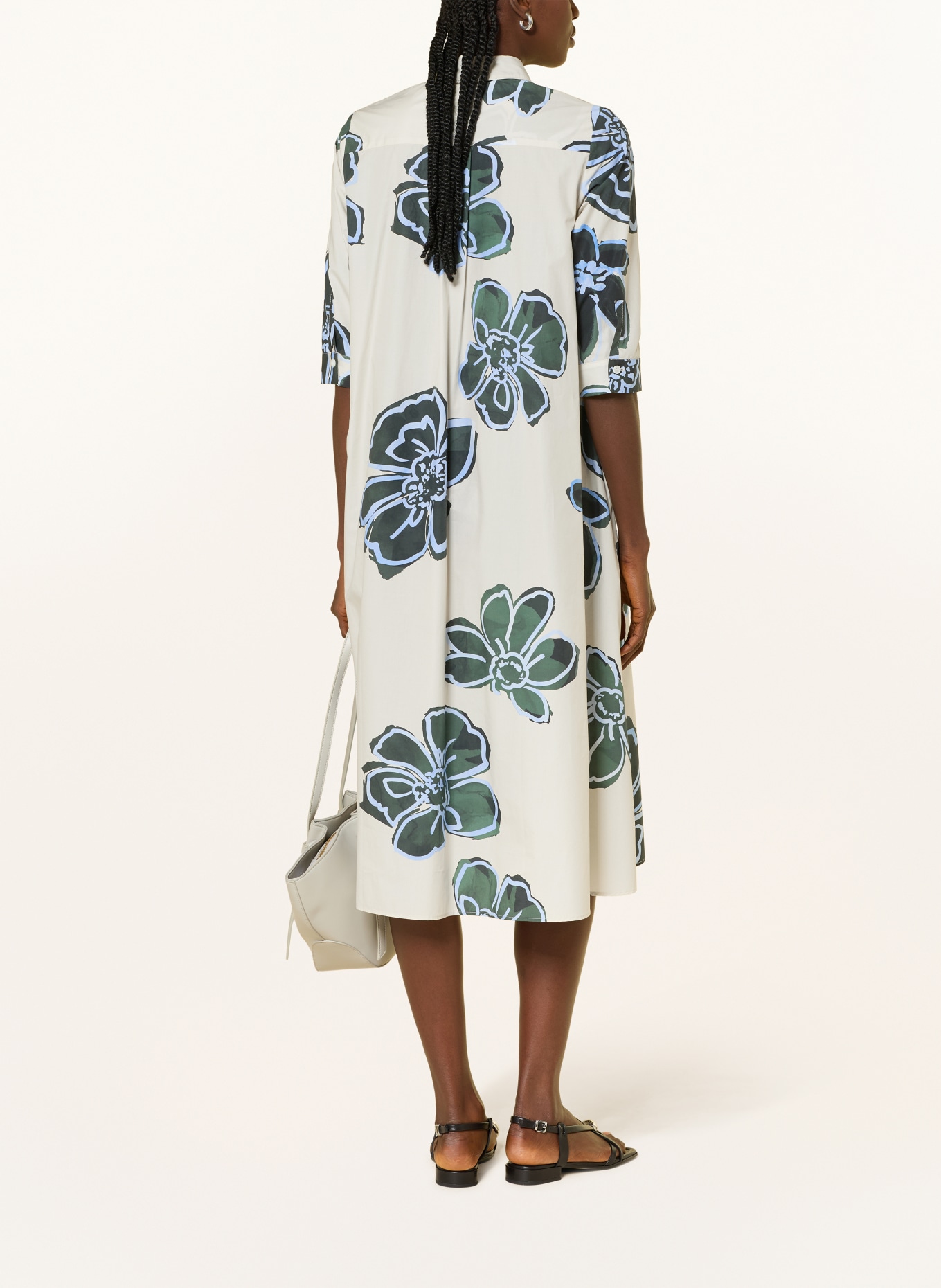 ROSSO35 Shirt dress with 3/4 sleeves: DARK GREEN / ECRU / BLUE