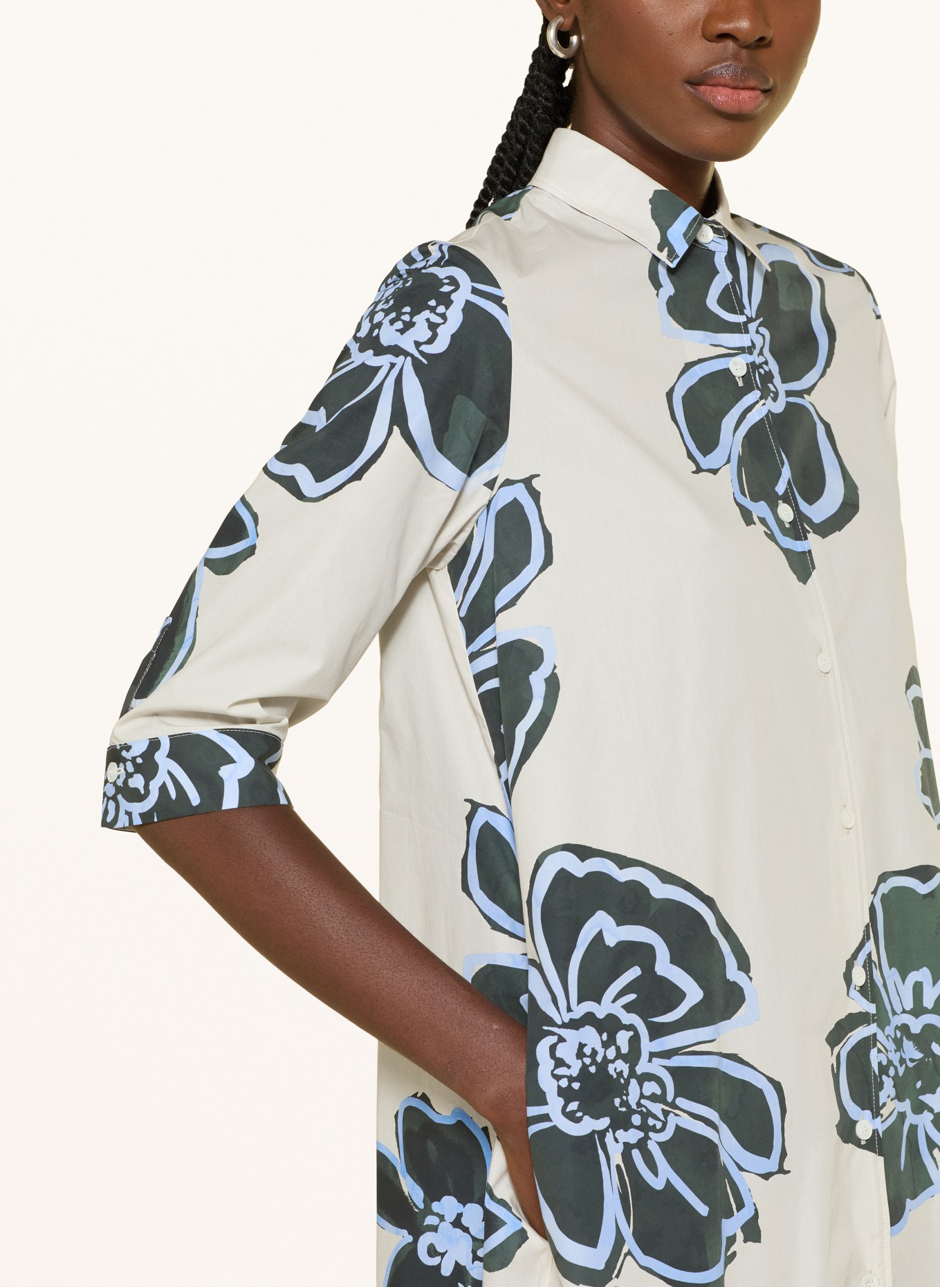 ROSSO35 Shirt dress with 3/4 sleeves: DARK GREEN / ECRU / BLUE