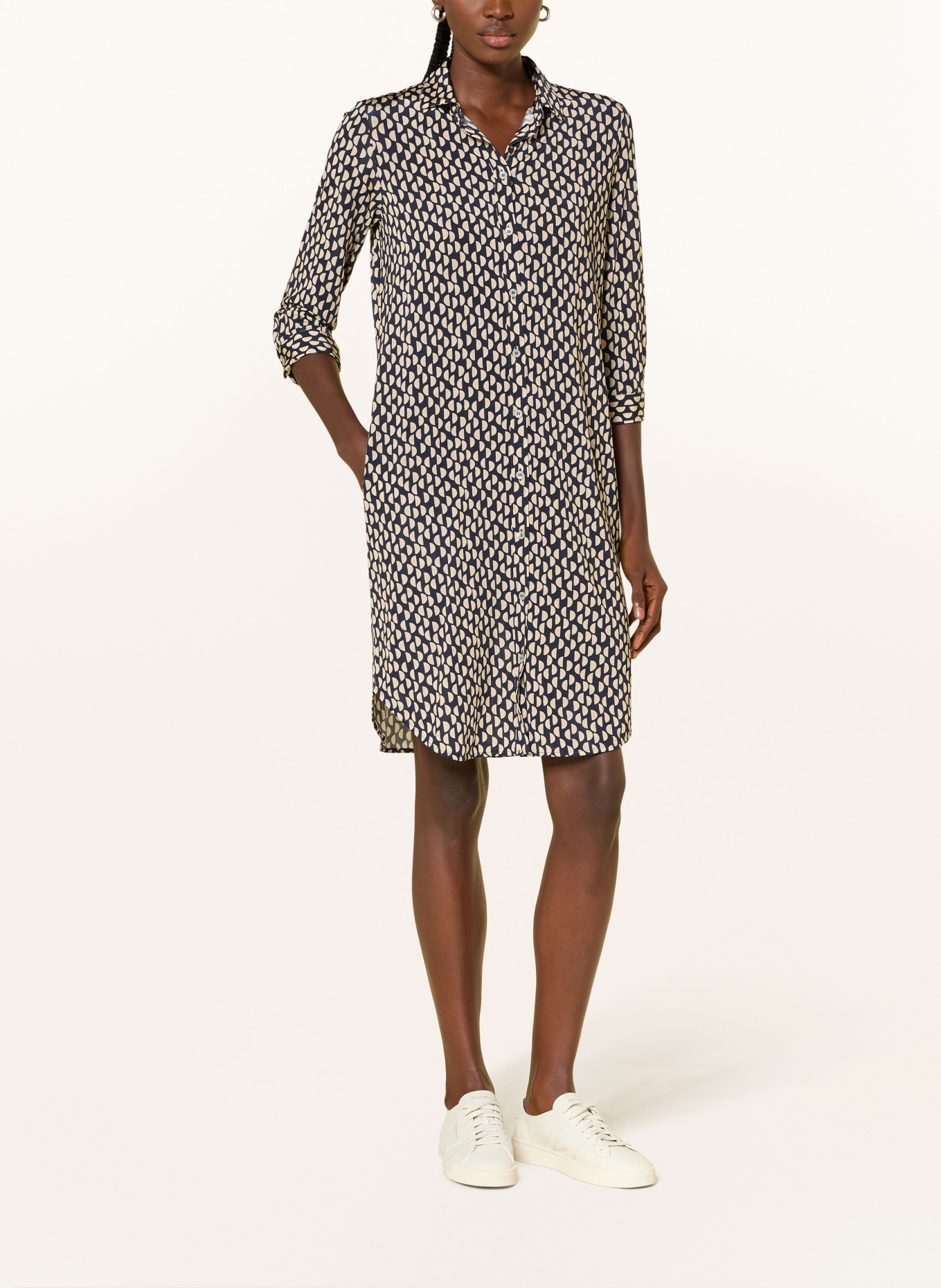 ROSSO35 Hemdblusenkleid mit 3/4-Arm: DUNKELBLAU / BEIGE