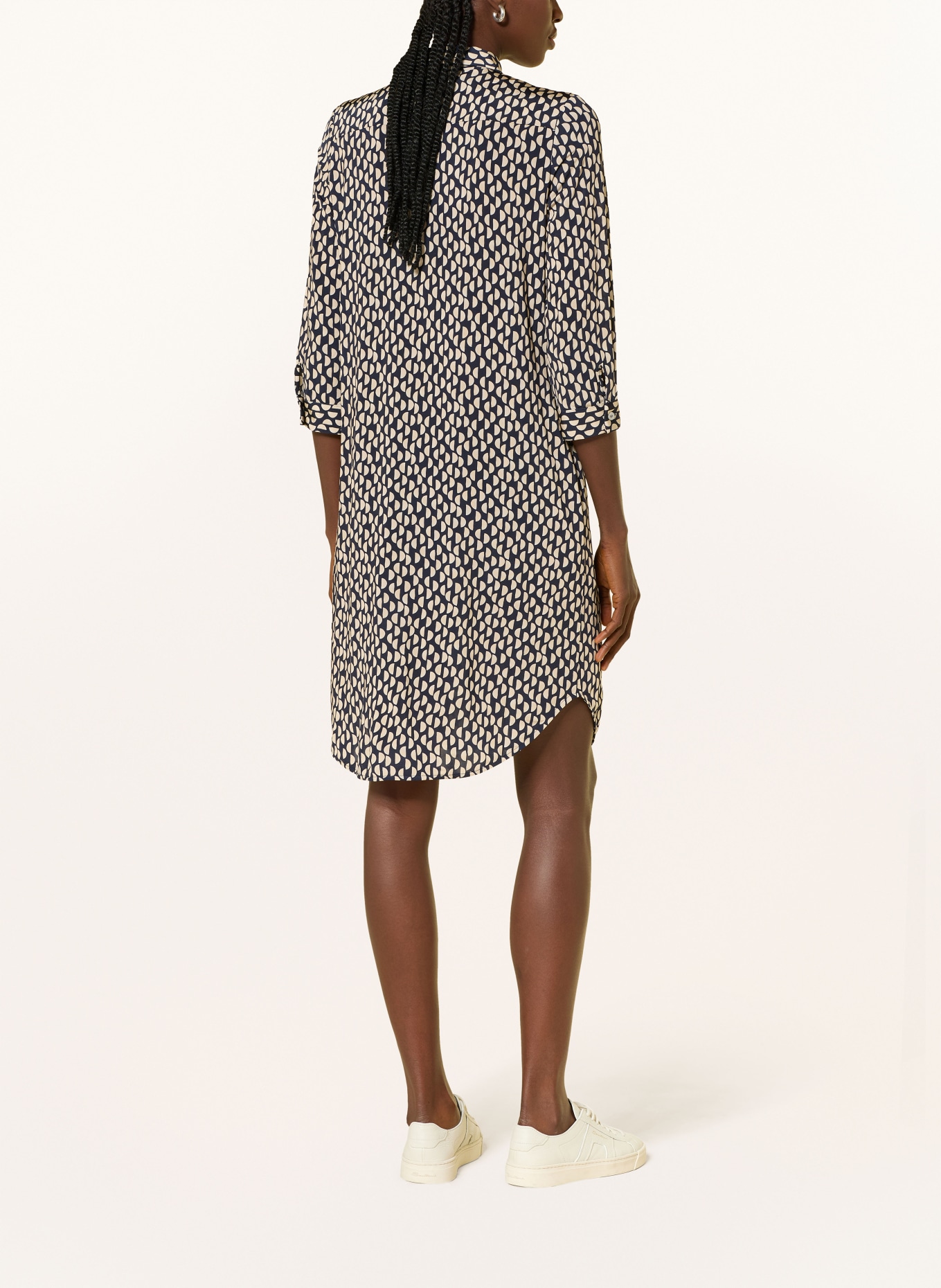 ROSSO35 Hemdblusenkleid mit 3/4-Arm: DUNKELBLAU / BEIGE