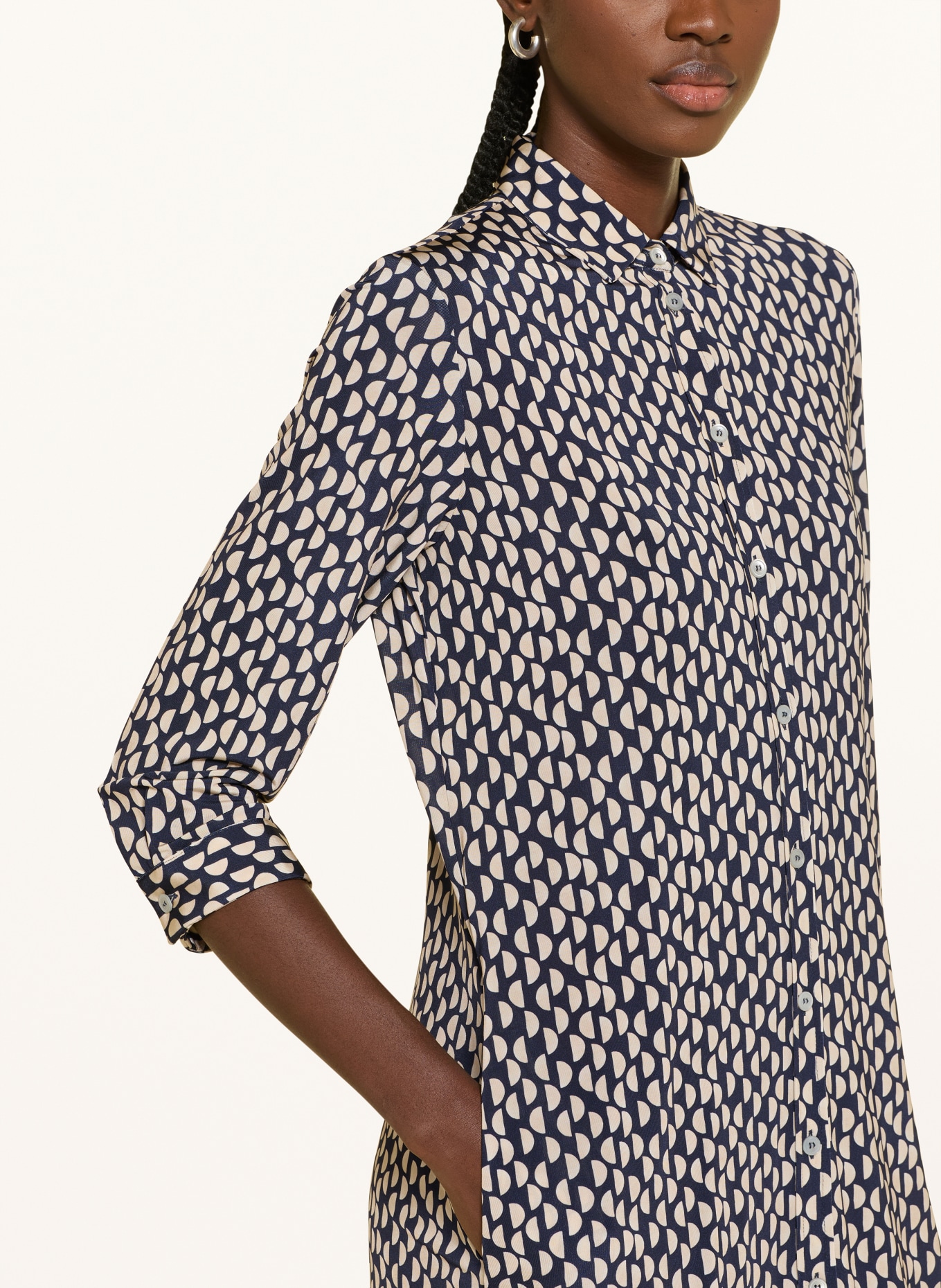 ROSSO35 Hemdblusenkleid mit 3/4-Arm: DUNKELBLAU / BEIGE